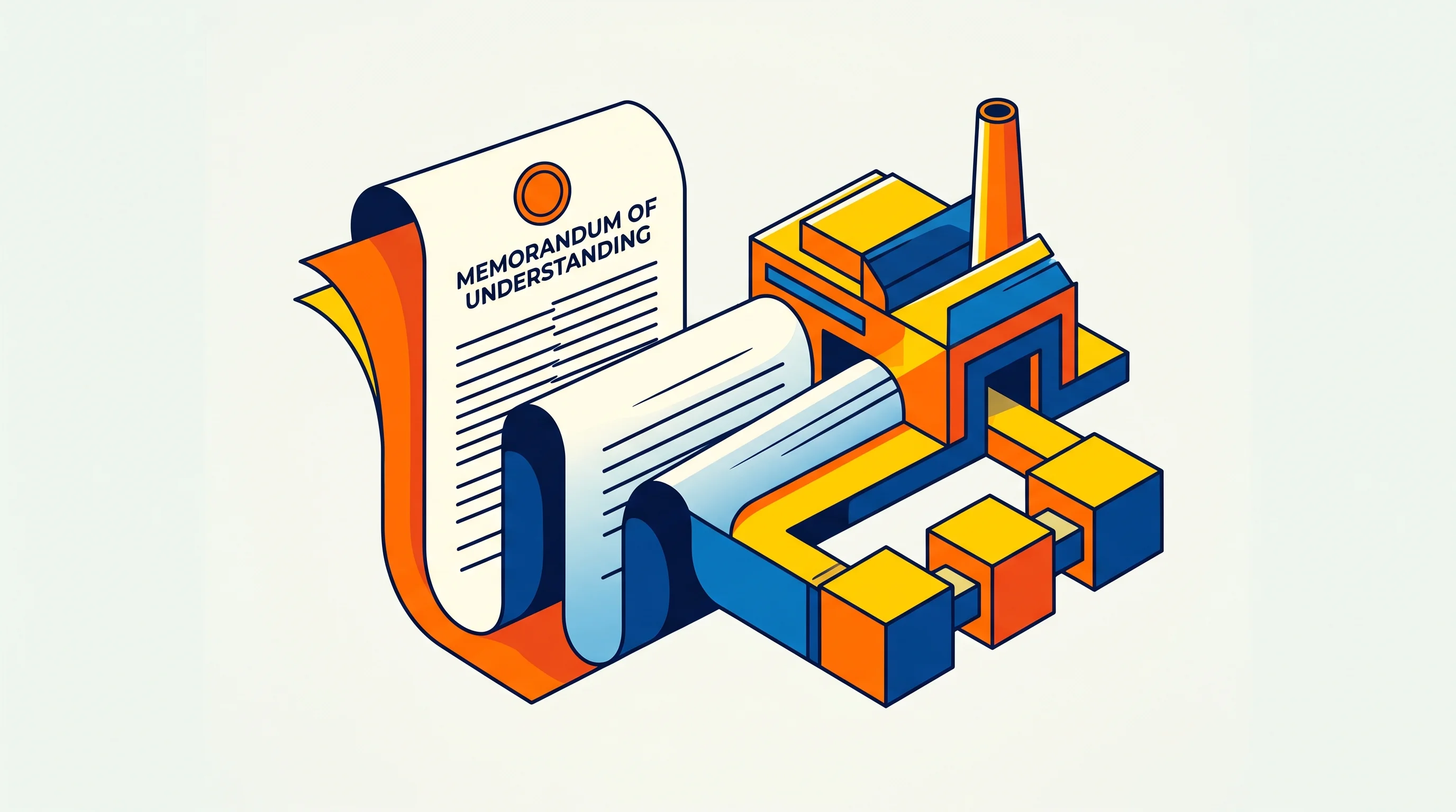Digital illustration for article section "Partnerships That Could Reshape Local Production" in "Terra Industries Raises $34M to Build Africa's Defense Tech Future" - A conceptual and minimalist illustration representing a strategic defense and local production partn...