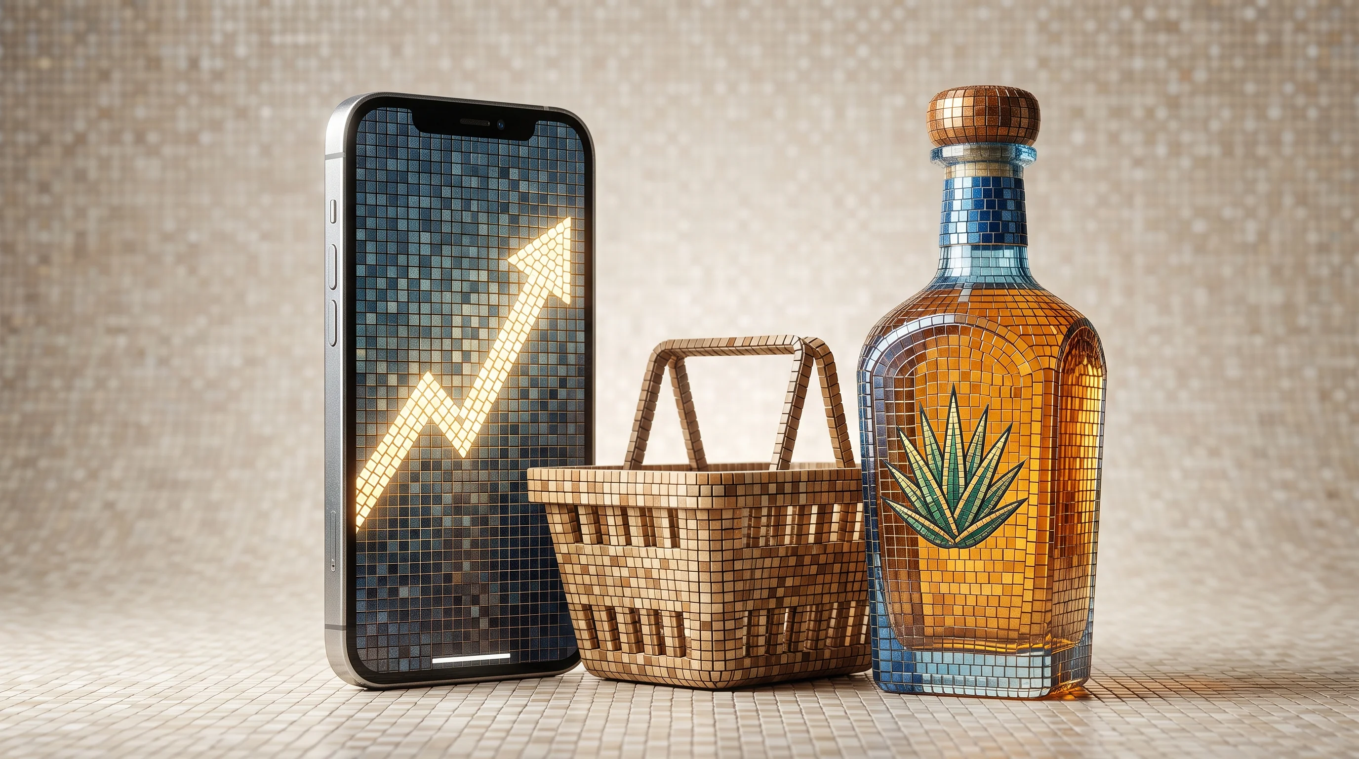 Digital illustration for article section "The Numbers Behind the Narrative" in "City Hive Hits $1B in B2B Payments, Reshaping Alcohol Commerce" - A clean, minimalist conceptual composition symbolizing explosive digital grocery and beverage sales ...