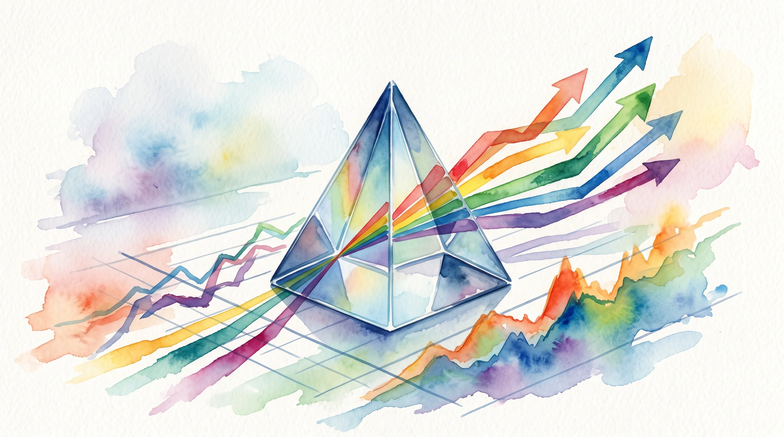 Digital illustration for article section "A Crowded Field, Different Flavors" in "YC-Backed Ekpa Launches AI Research Agents for Retail Traders" - A sleek, modern glass prism resting on a minimalist, abstract financial chart, symbolizing a crowded...