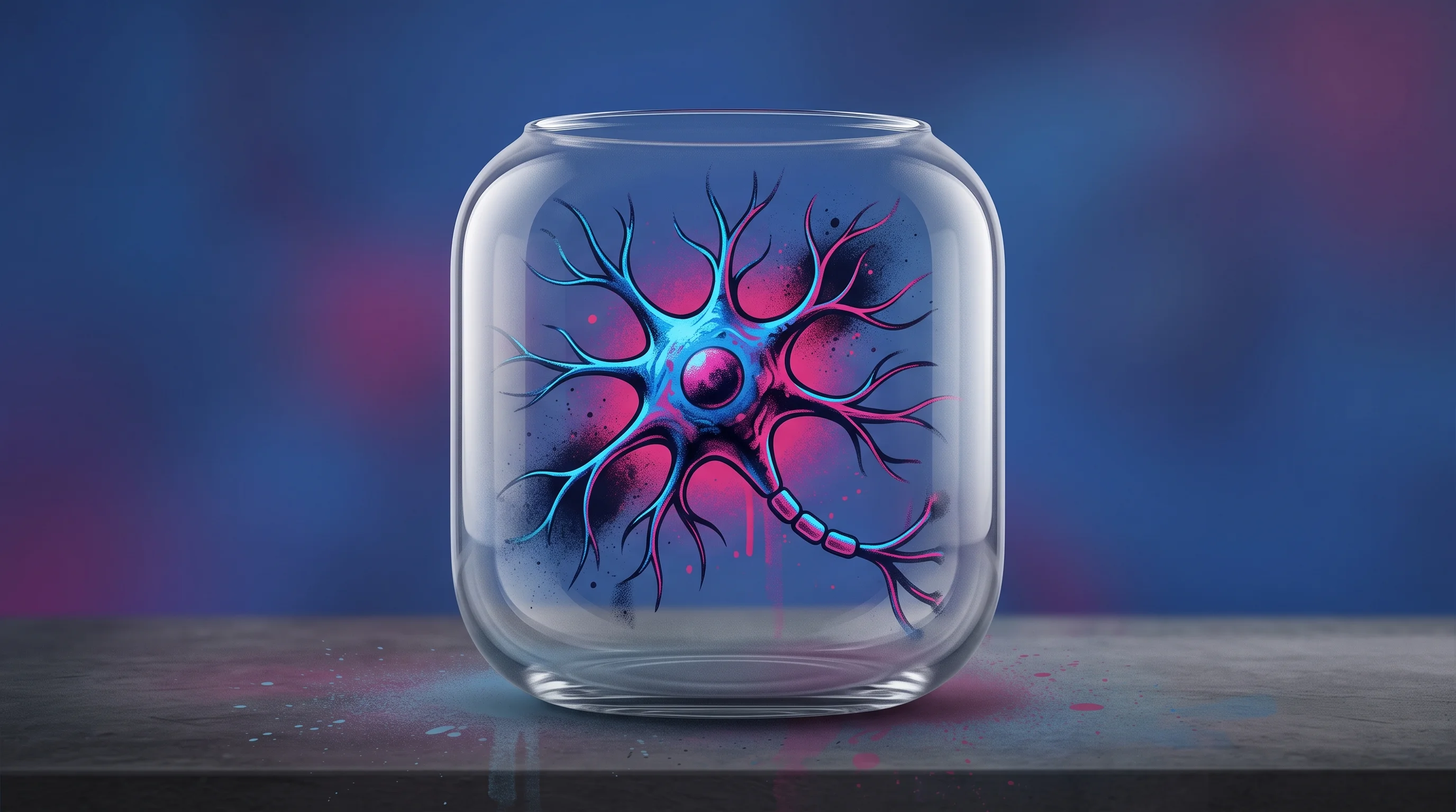 Digital illustration for article section "The Startups Making the Bet" in "Brain Cells as Compute: The Biotech Startups Racing to Solve AI's Energy Crisis" - A conceptual and minimal illustration of a single, vibrant biological brain cell suspended inside a ...