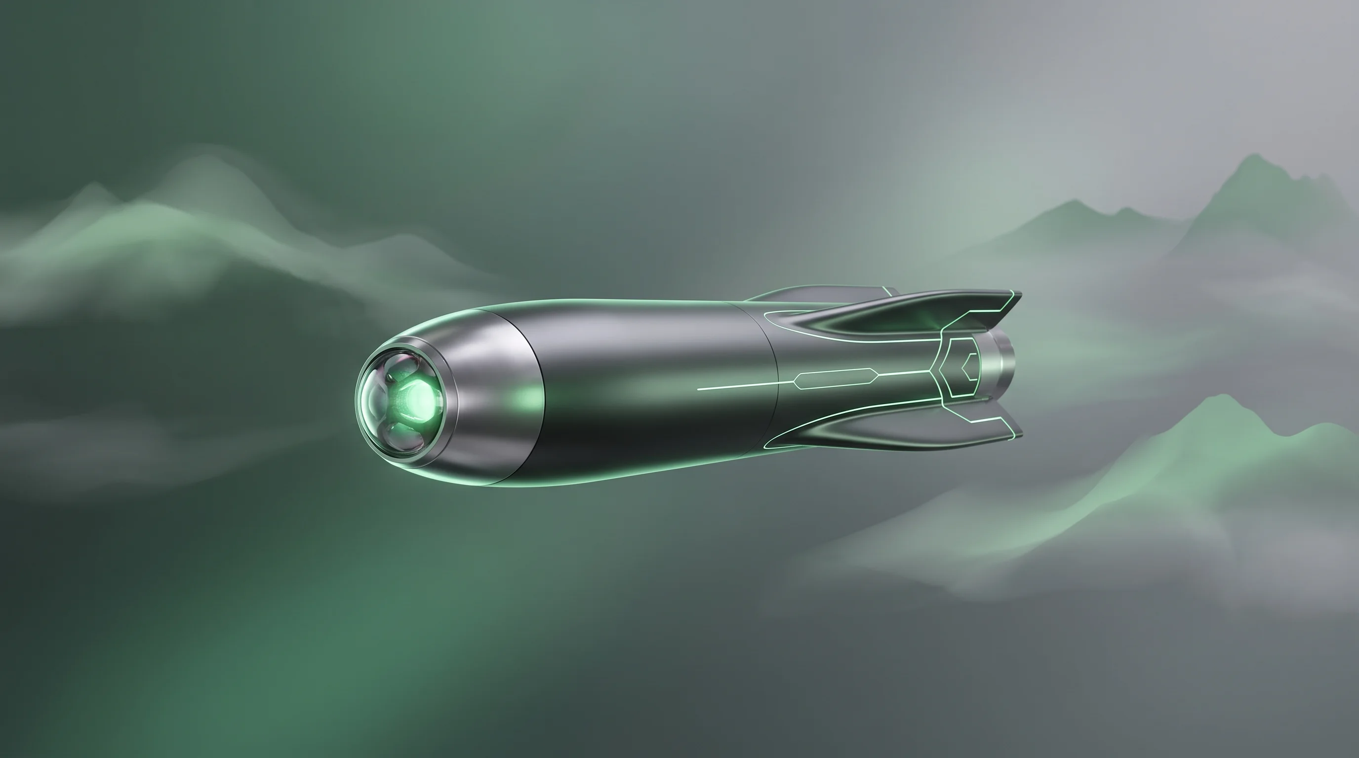 Digital illustration for article section "Small Missiles, Big Ambitions" in "Skapion Secures $36M Seed for Sub-$10K Drone Interceptor" - A sleek, minimalist conceptual representation of a compact, modern aerodynamic missile and its advan...