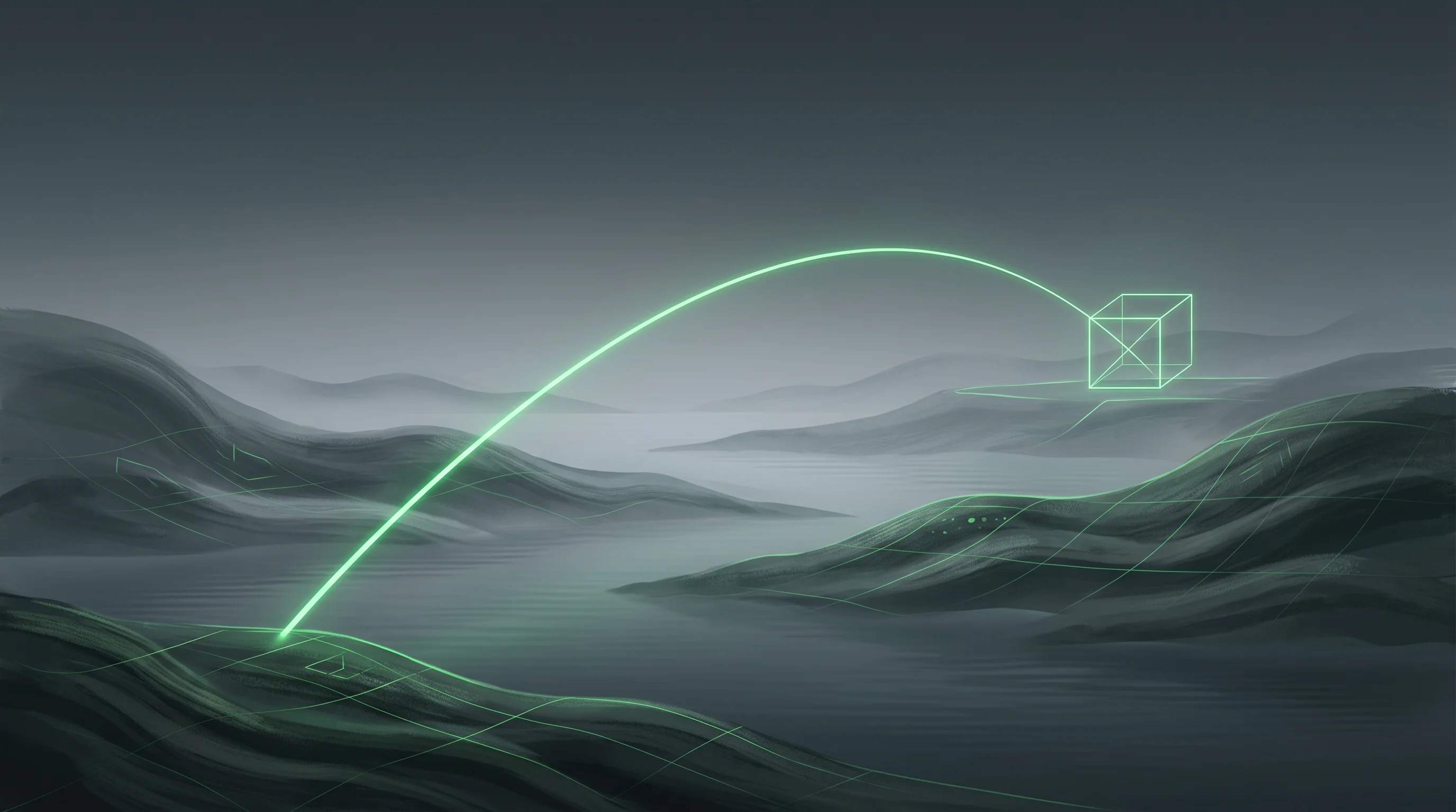Digital illustration for article section "What Happens Now" in "Skapion Secures $36M Seed for Sub-$10K Drone Interceptor" - A minimalist and conceptual representation of a live-fire testing range symbolizing the transition f...