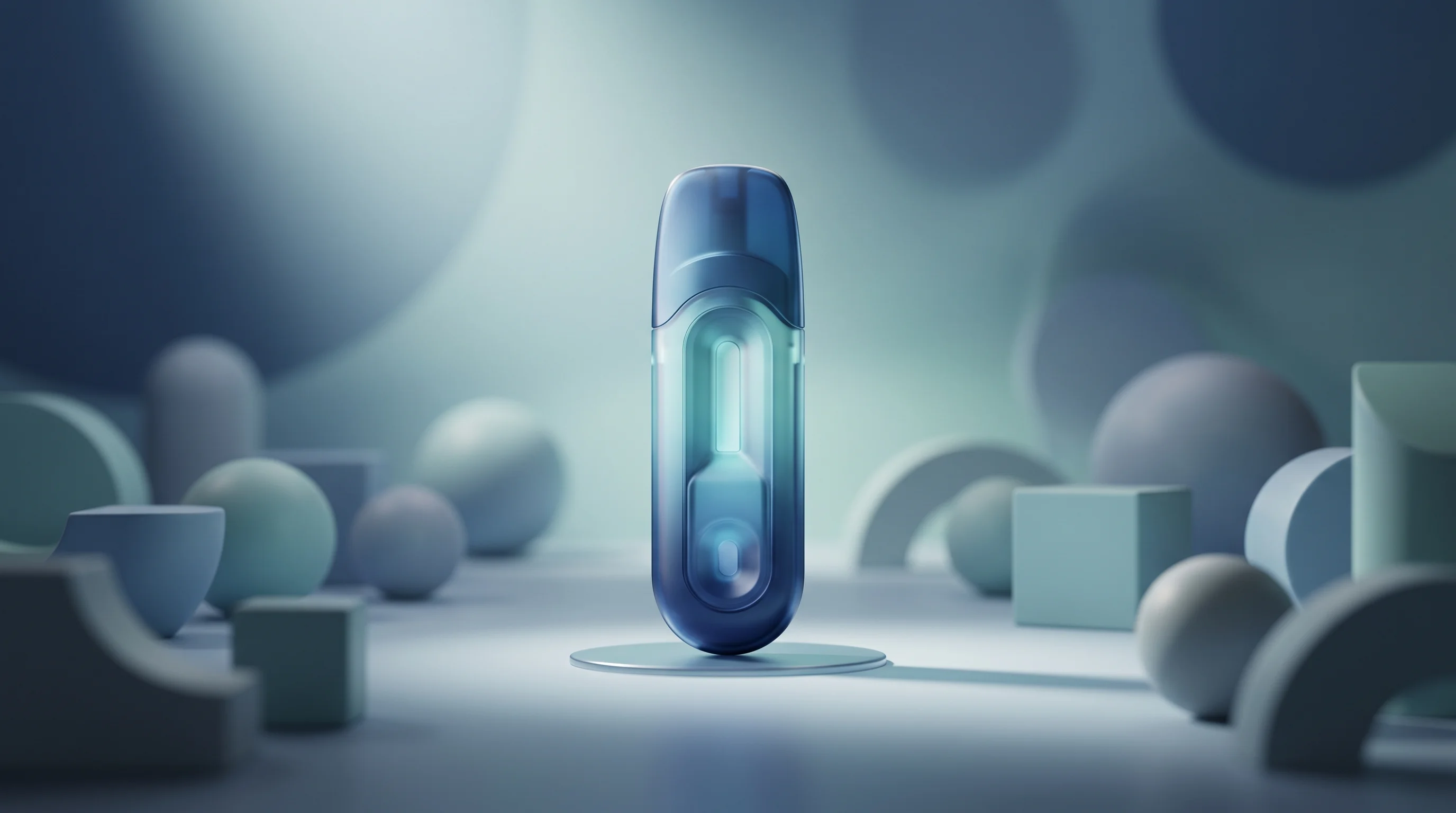 Digital illustration for article section "A Crowded, Complicated Field" in "En Carta Raises $5.5M Seed for At-Home Molecular Diagnostics" - A sleek, modern point-of-care diagnostic testing cartridge stands out prominently in the center of a...