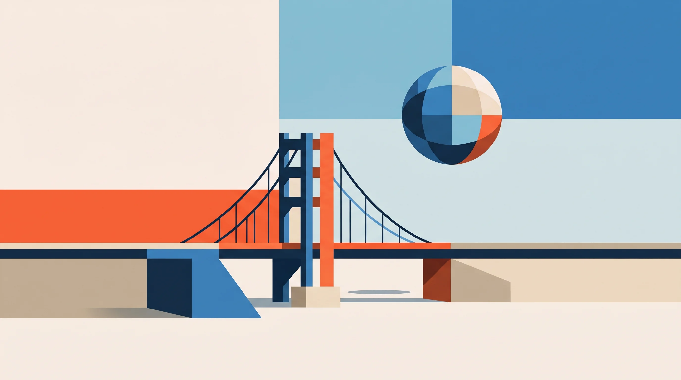 Digital illustration for article section "Dual-Use Hedging" in "French Indoor GPS Startup Wheere Raises €8.5M Bridge Round" - A minimalist, conceptual representation of dual-use hedging featuring a stylized, abstract architect...