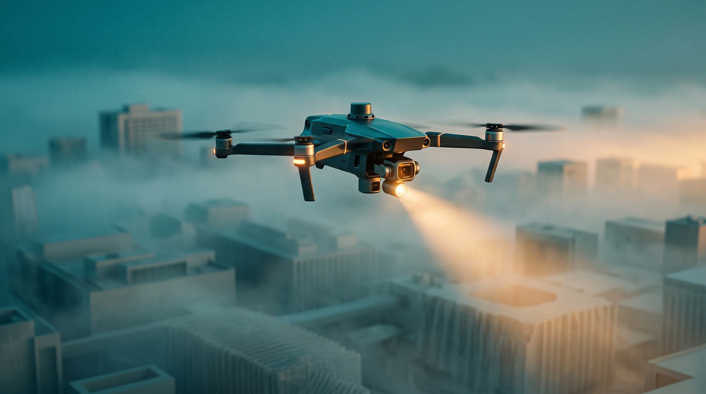 Digital illustration for article section "The Founder's Origin Story" in "BRINC Drones Raises $125M Led by Motorola for 911 Response Systems" - A sleek, modern automated emergency response drone hovering mid-air, symbolizing rapid situational a...