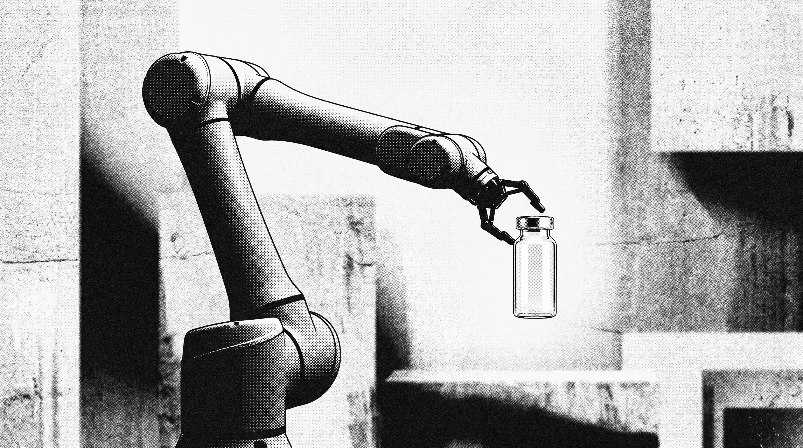 Digital illustration for article section "Why This, Why Now" in "Sancho Raises $7M to Build 'Physical API' for Manufacturing Robots" - A conceptual, minimalist illustration focusing on the high-stakes environment of cell therapy automa...