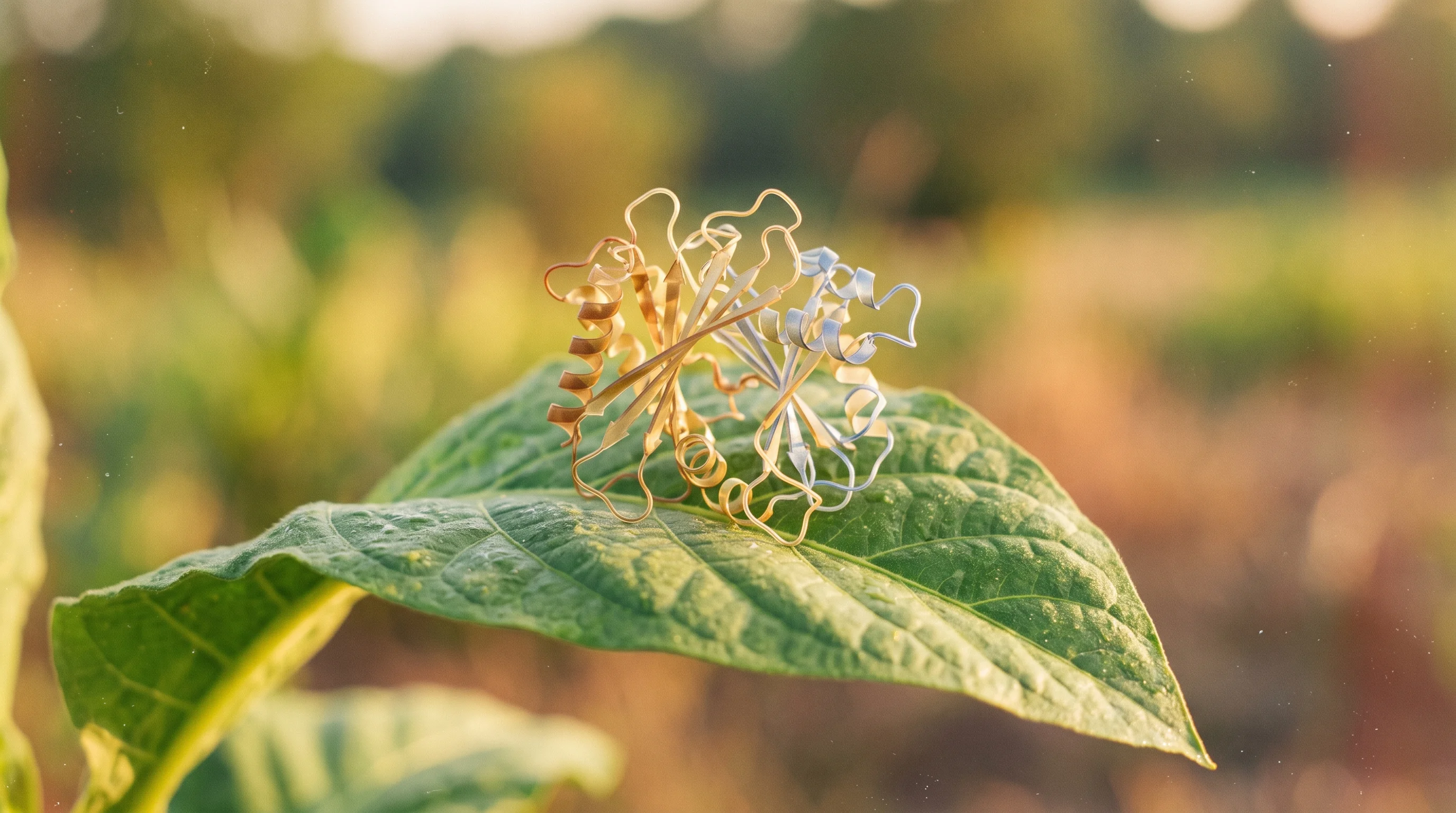Digital illustration for article section "Molagri's Bet" in "Molagri's Molecular Targeting Could Redefine Bee-Safe Pest Control" - A clean, minimalist composition representing the intersection of structural biology and agricultural...
