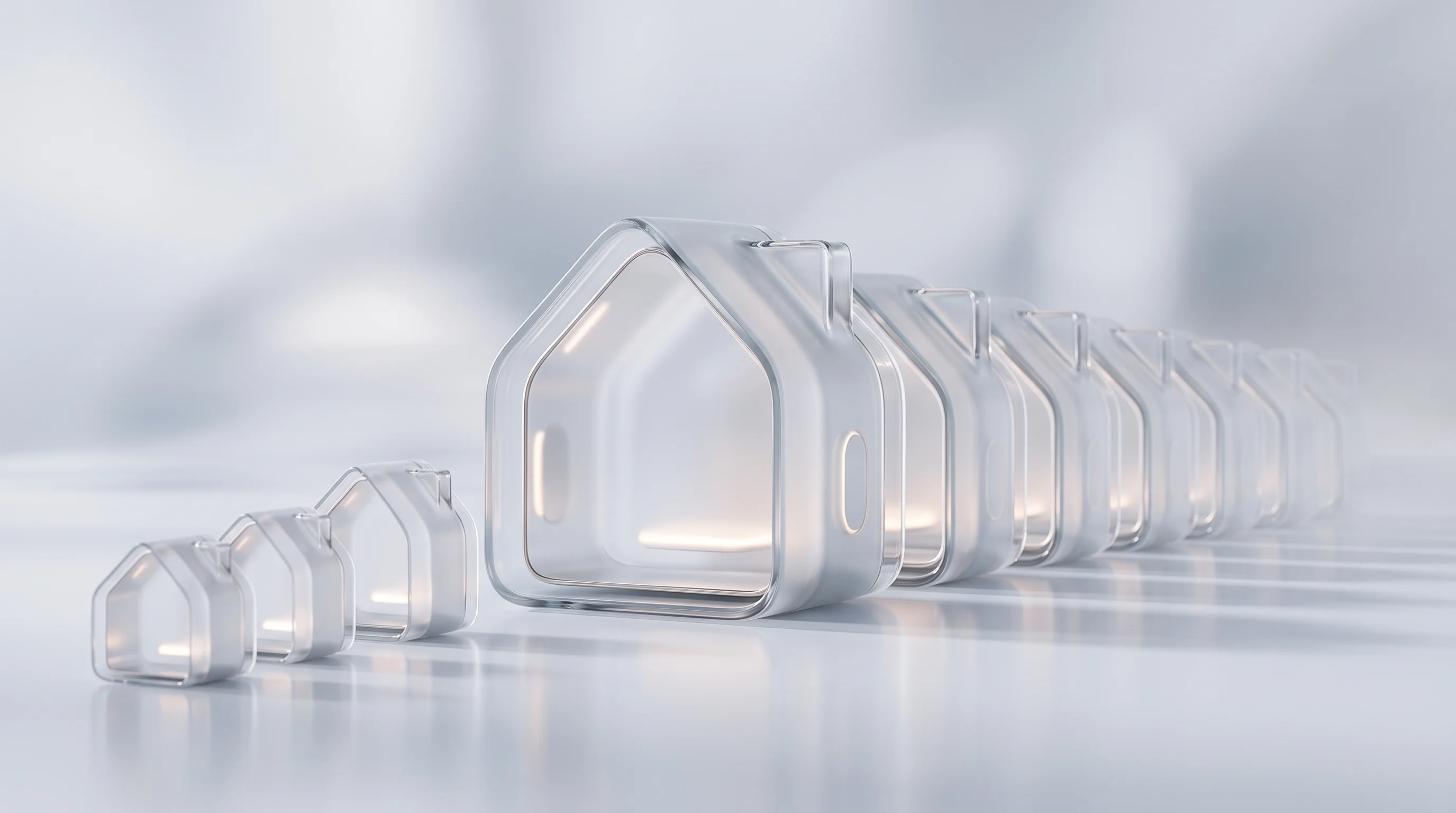 Digital illustration for article section "Scale and skepticism" in "Switchee Targets 1M Homes After $6.4M Social Housing Round" - A minimalist and conceptual visualization of scaling residential technology, featuring a central, sl...