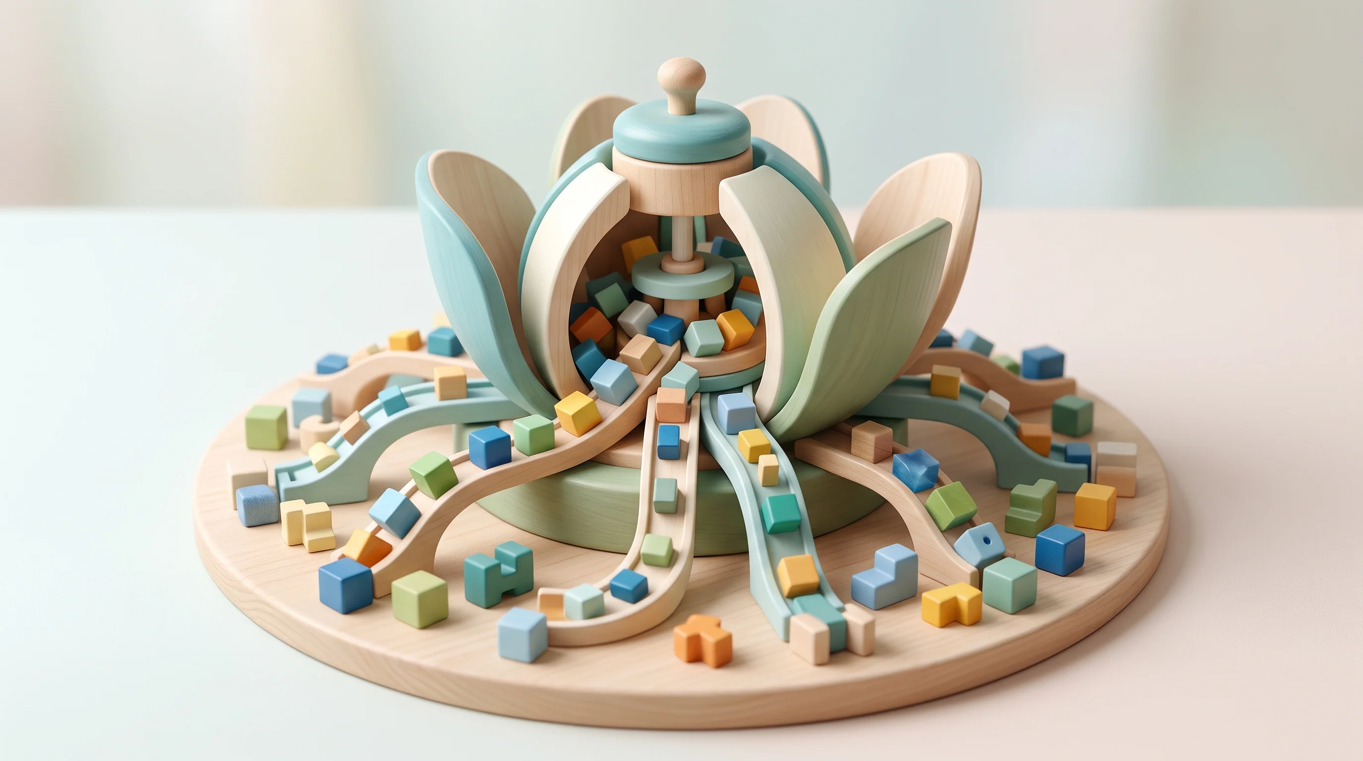 Digital illustration for article section "Open Source as Strategy, Not Just Marketing" in "MyDecisive Raises $12M Seed to Slash Observability Costs 90%" - A clean, minimal 3D miniature model representing a strategic open-source ecosystem, featuring a cent...