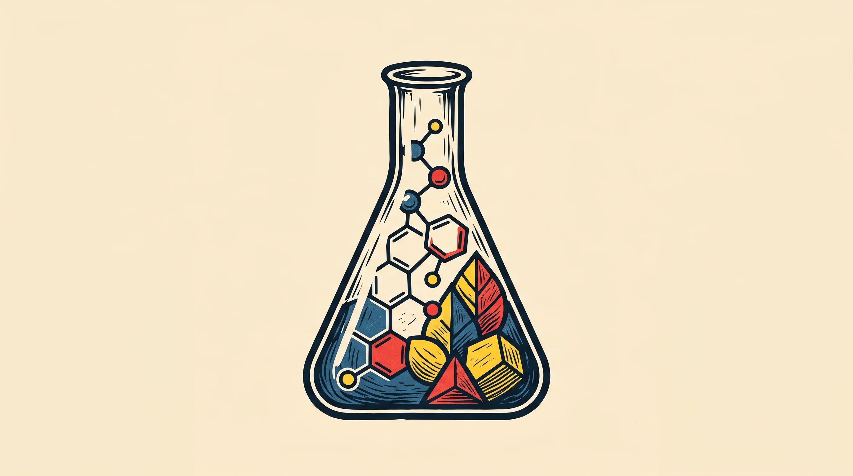 Digital illustration for article section "Computational Chemistry Meets Real-World Labs" in "alqem Raises €8M to Build Rare-Earth-Free Magnets With AI" - A conceptual illustration representing the intersection of computational chemistry and physical labo...