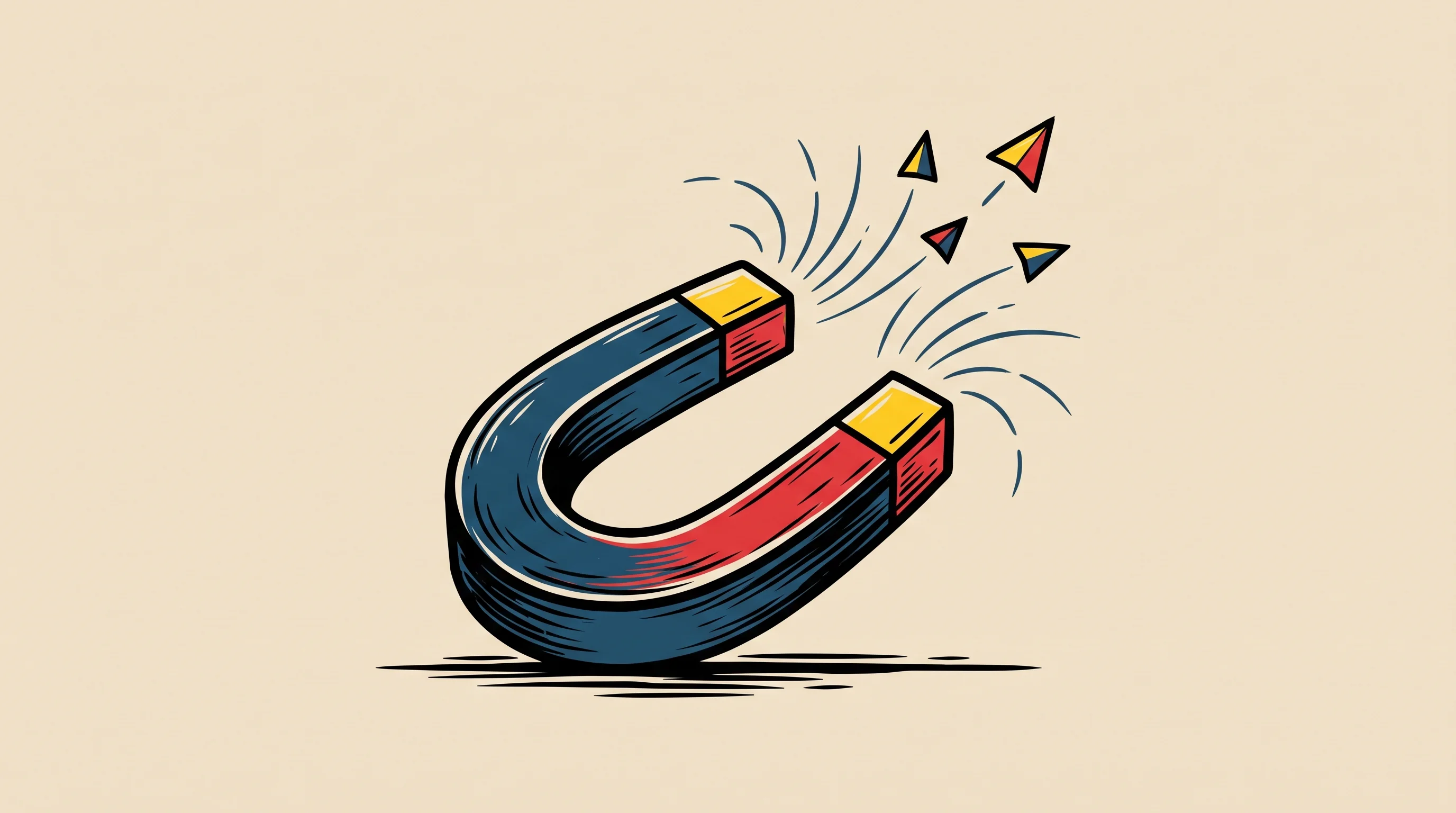Digital illustration for article section "A Small but Growing Field" in "alqem Raises €8M to Build Rare-Earth-Free Magnets With AI" - A clean, minimalist conceptual illustration of a sleek, modern permanent magnet resting on a flat su...