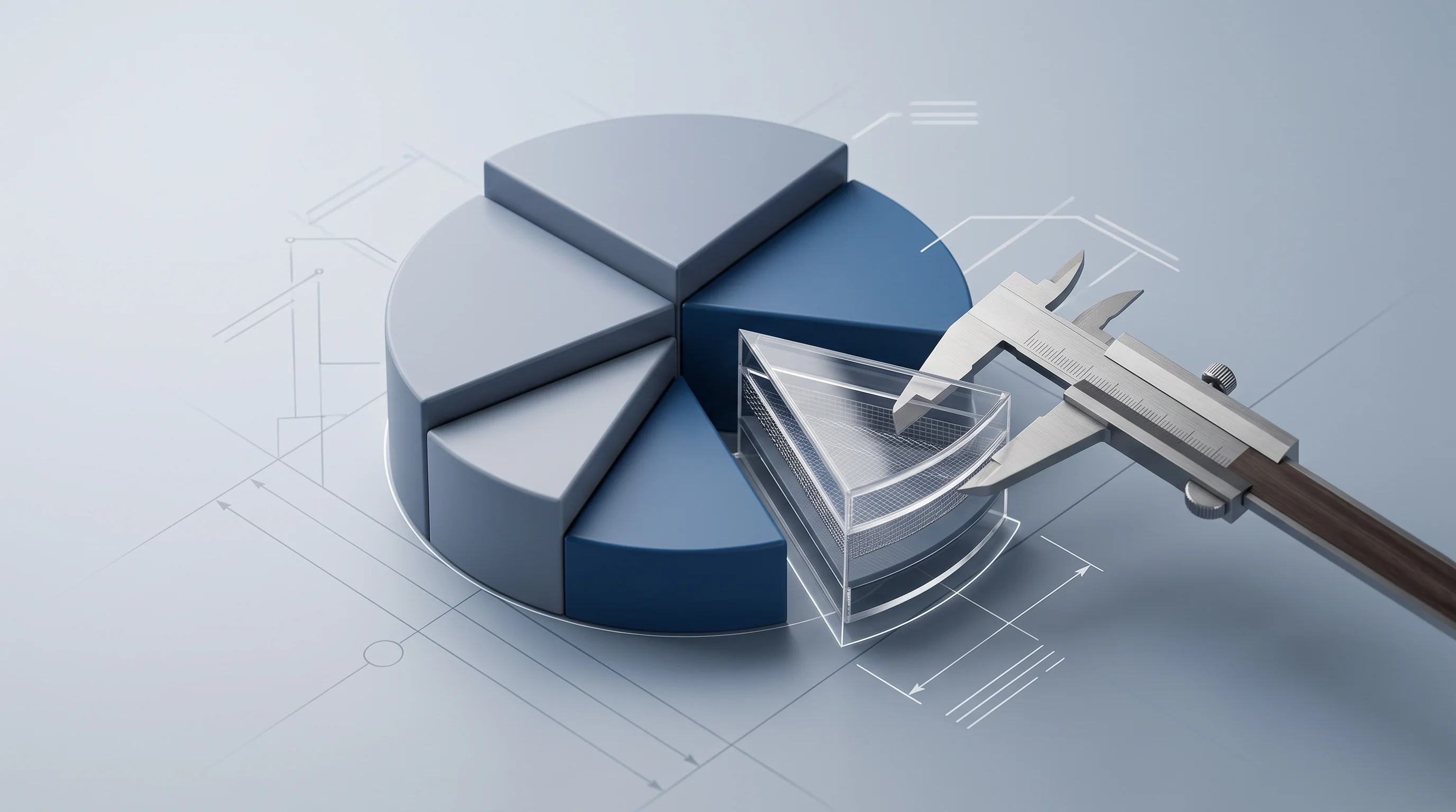 Digital illustration for article section "Margin Improvement, or Just Marketing?" in "iSYBUY Raises €10M Series A for Mid-Market Procurement Platform" - A minimalist and conceptual representation of financial scrutiny and margin improvement, featuring a...