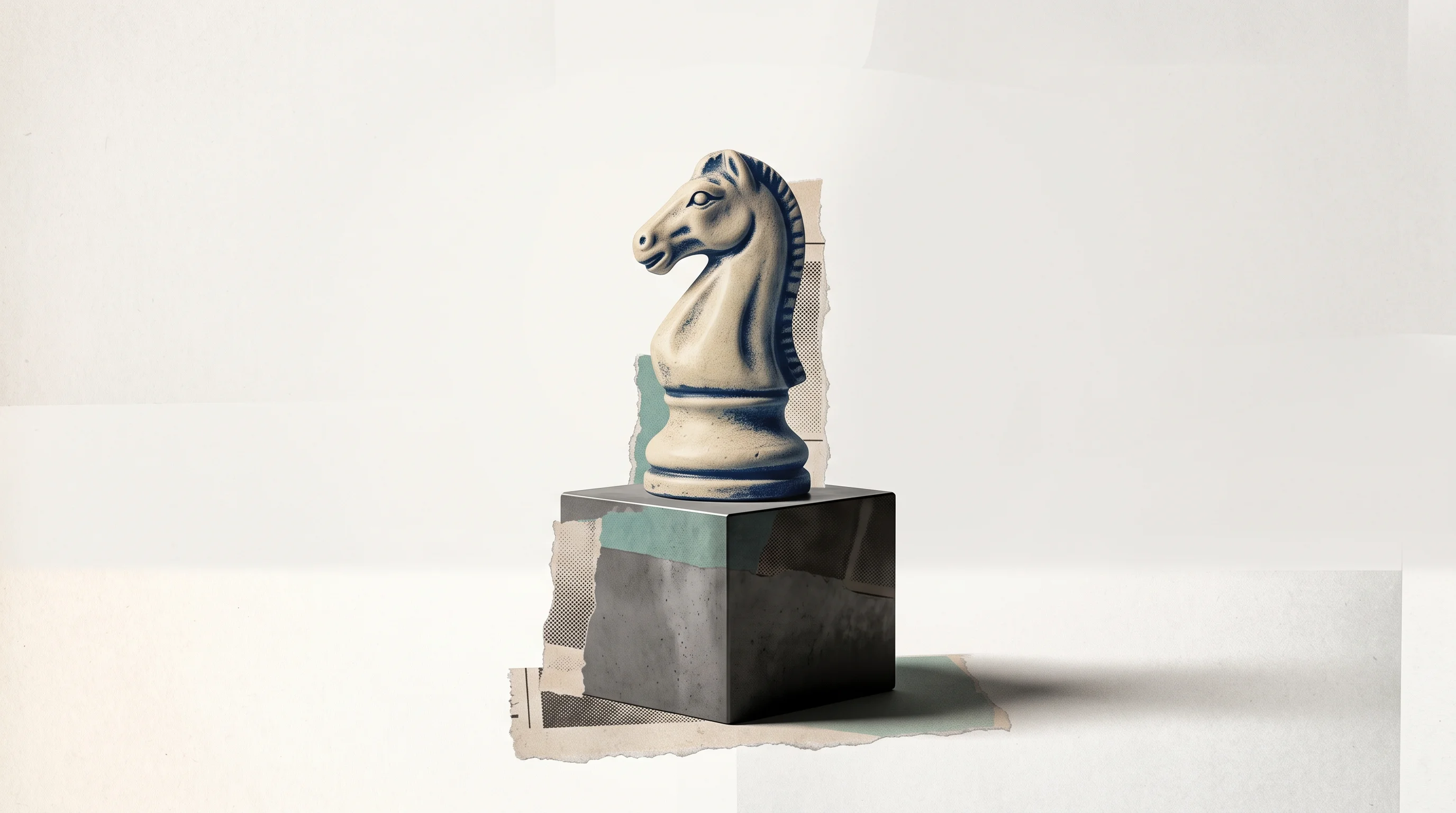 Digital illustration for article section "Who's Behind This" in "YC-Backed Baud Labs Unveils Multiplier-Free AI Chips to Challenge NVIDIA" - A solitary, stylized vintage chess knight standing on a sleek, modern minimalist pedestal, conceptua...