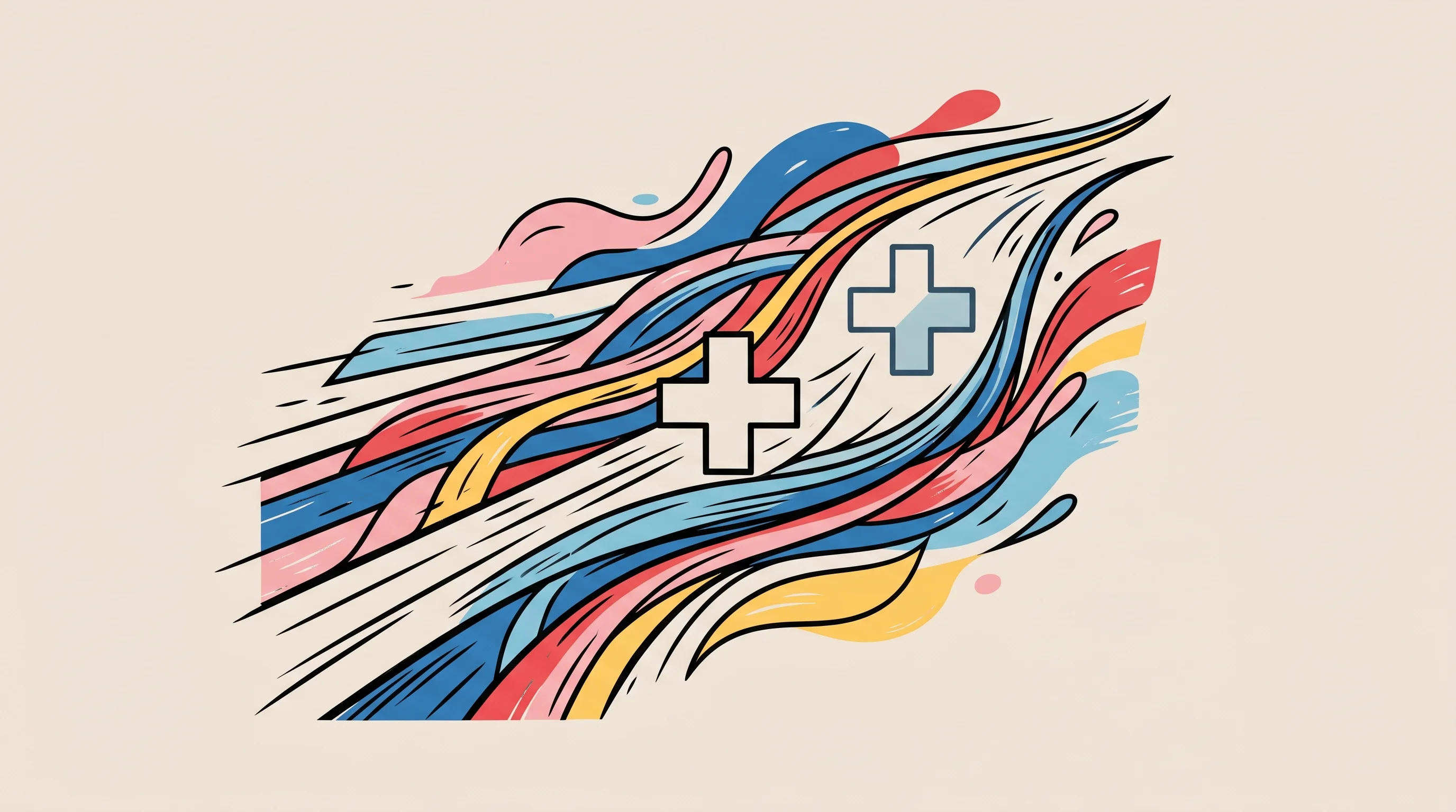 Digital illustration for article section "A Crowded, Fast-Moving Field" in "Bunkerhill Health Raises $55M to Scale AI Agents Across Hospitals" - A clean, minimalist conceptual illustration representing a fast-moving, crowded field in healthcare ...