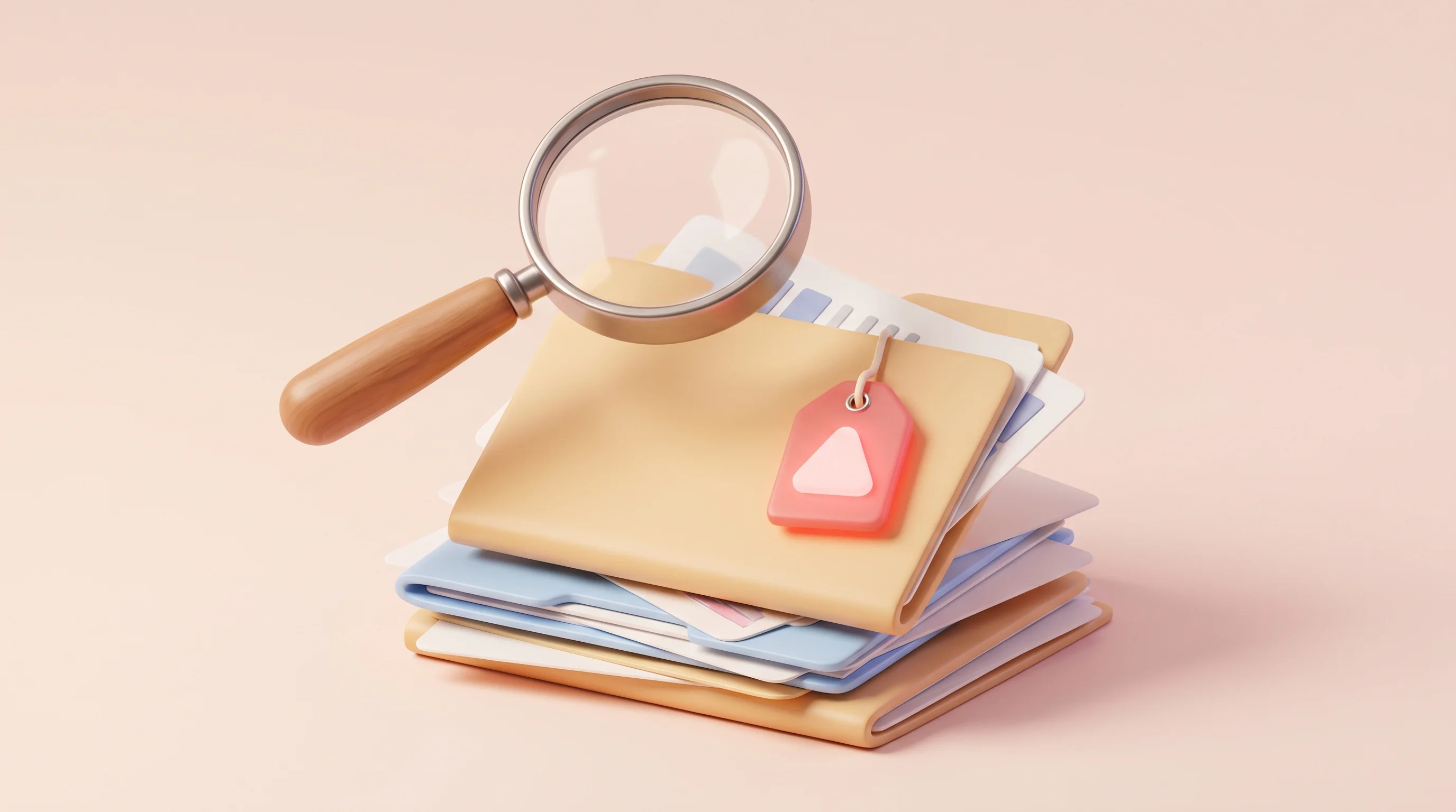 Digital illustration for article section "The Documentation Reckoning" in "Brellium Hits $30M in Funding Amid Healthcare Compliance Crackdown" - A clean, minimalistic 3D illustration featuring a single, oversized magnifying glass hovering over a...