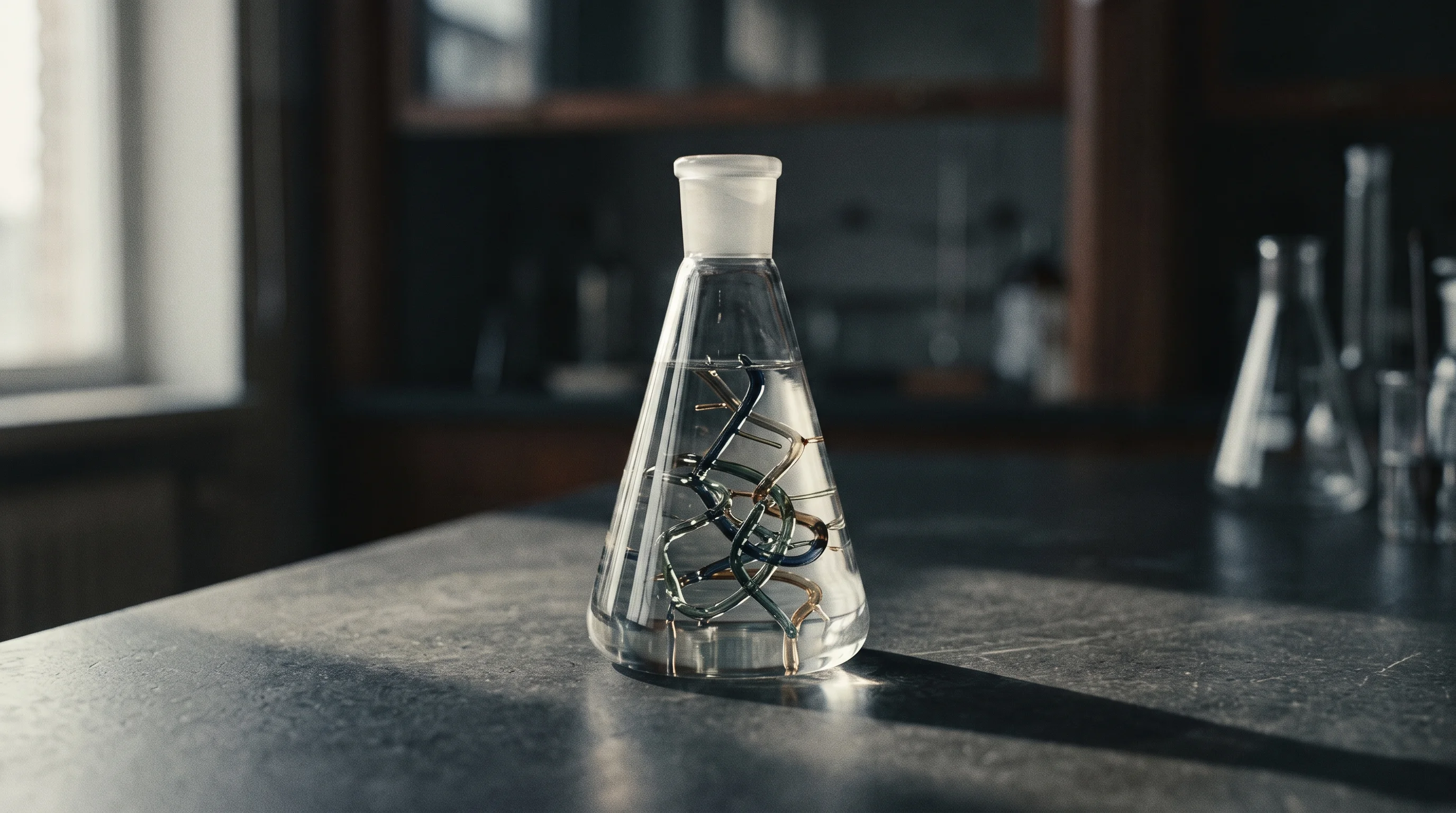 Digital illustration for article section "Content Section 2" in "Auxilium Health Raises $3.4M Seed for Antibiotic-Free Wound Tech" - A minimalist and conceptual representation of advanced polymer and materials engineering research, f...