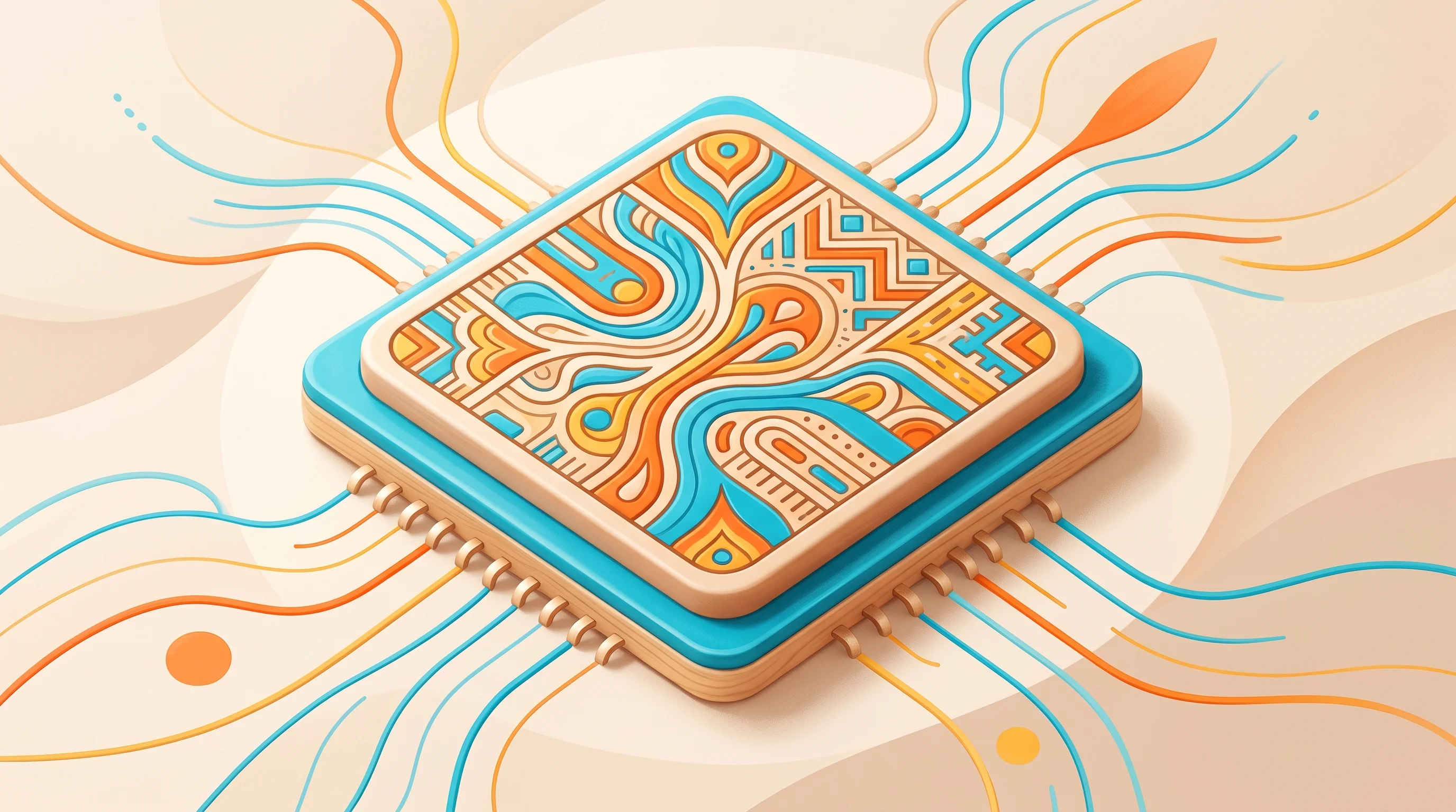 Digital illustration for article section "The Industrialization of Intelligence" in "The Race to Reinvent AI Chips: Startups Challenge GPU Dominance" - A clean, minimalist conceptual illustration of a single, elegant, stylized processor block symbolizi...