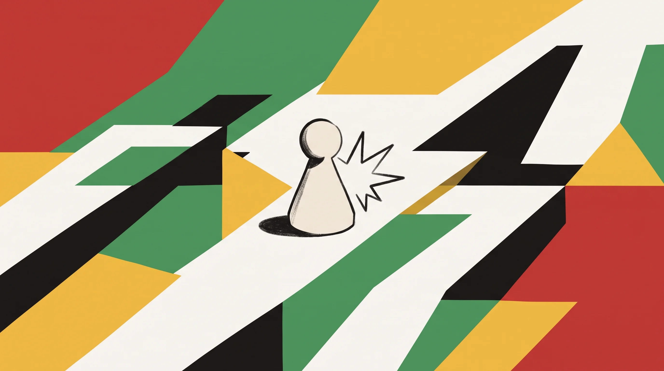 Digital illustration for article section "A Crowded Field, Shifting Fast" in "YC's Litmus Builds Async Tech Interviews From Your Own Codebase" - A minimalist illustration depicting a conceptual, rapidly shifting landscape of geometric pathways r...