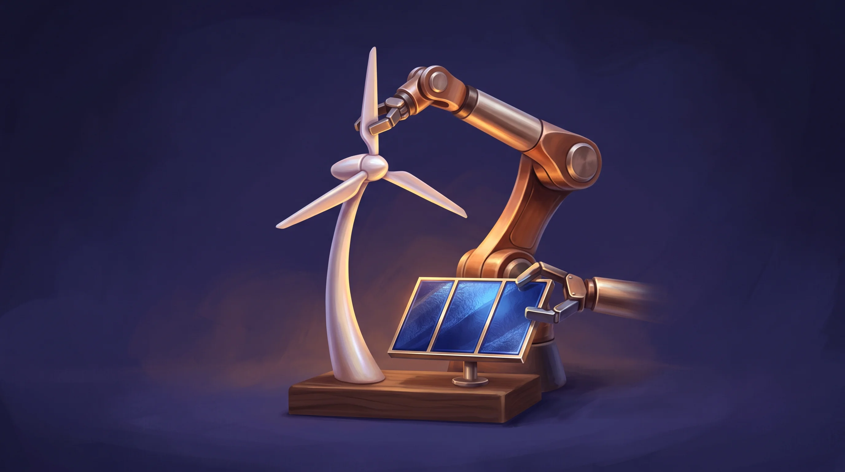Digital illustration for article section "The Forces Driving Adoption" in "Cosmic Robotics Brings Autonomous Heavy-Lift Robots to Solar Farms" - A clean, minimal conceptual illustration representing the driving forces of automation in the renewa...