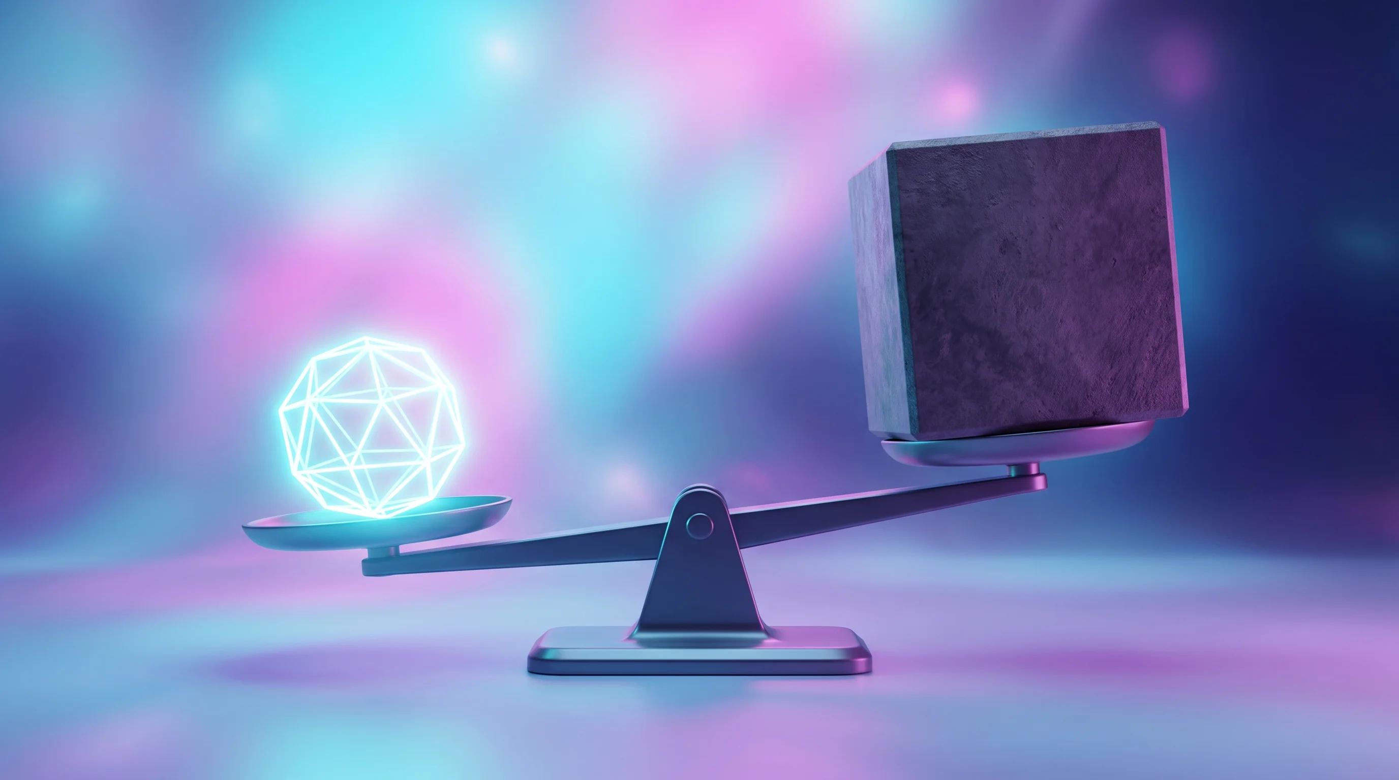 Digital illustration for article section "The Underlying Bet" in "Self-Improving AI Scientists Slash Research Costs by 10,000x" - A conceptual and minimalist visual metaphor representing a philosophical wager where ideas outweigh ...