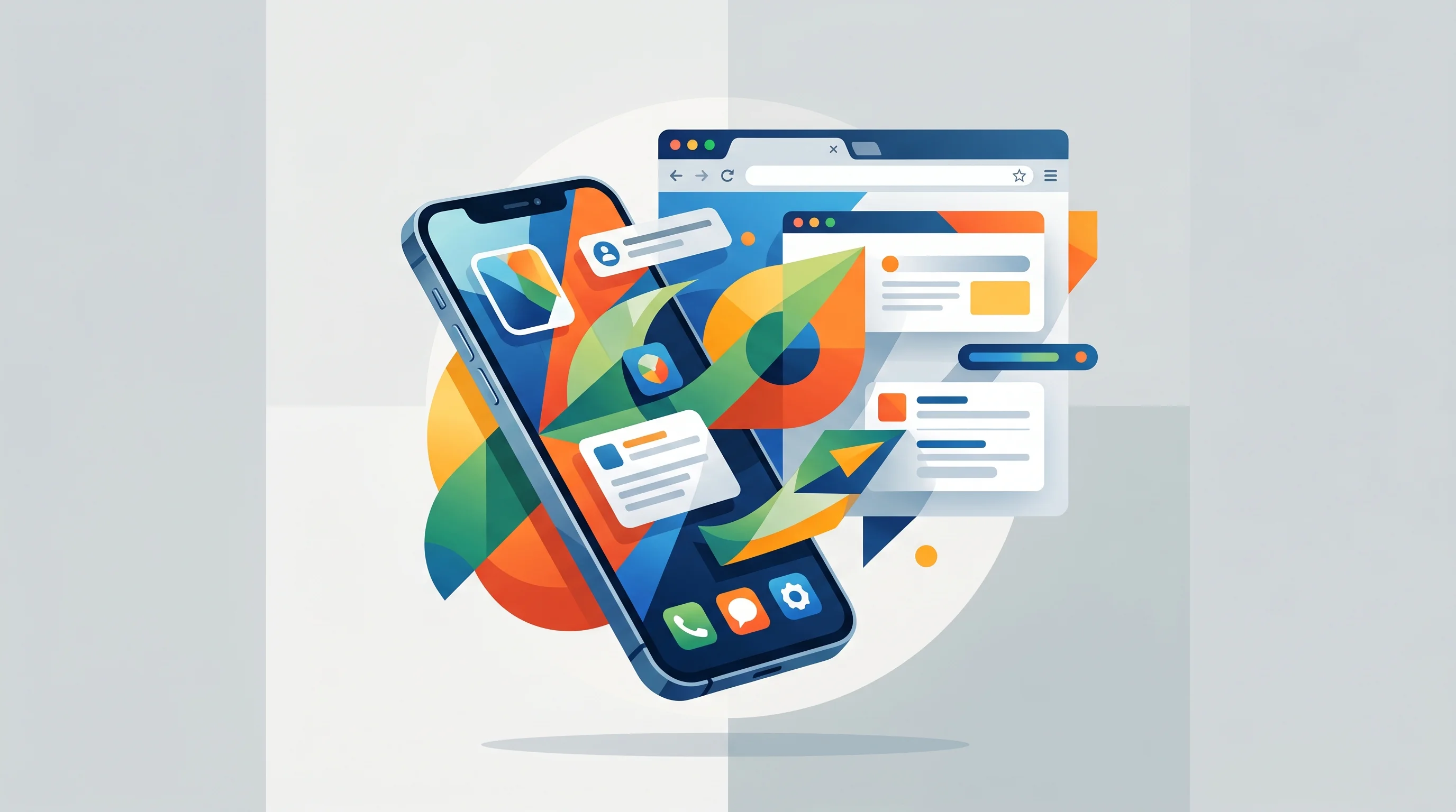 Digital illustration for article section "What Comes Next" in "Tsenta Launches AI Job Bot Across 8 Platforms, from iMessage to Chrome" - A clean, minimalist conceptual artwork representing flexible digital workflow and cross-platform aut...