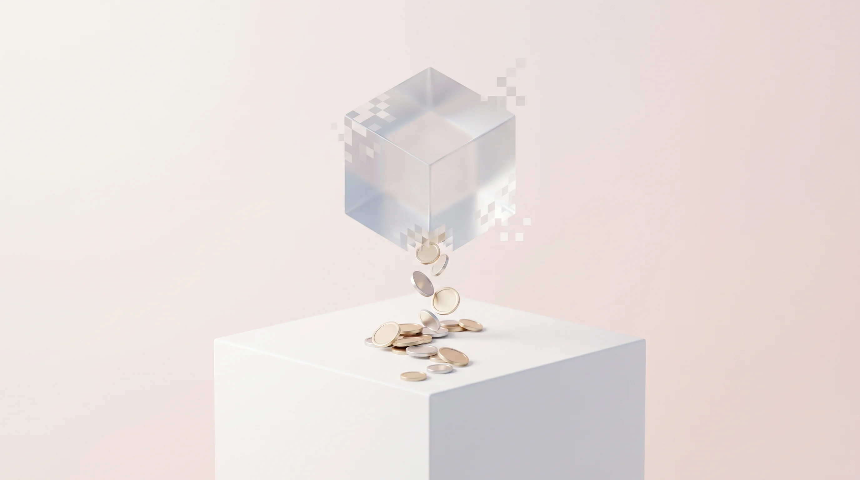 Digital illustration for article section "The Royalty Gambit" in "BlueNexus Raises A$2M Seed to Build 'Agent Management Platform'" - A minimalist, contemporary surrealist composition representing a digital marketplace for creator mon...