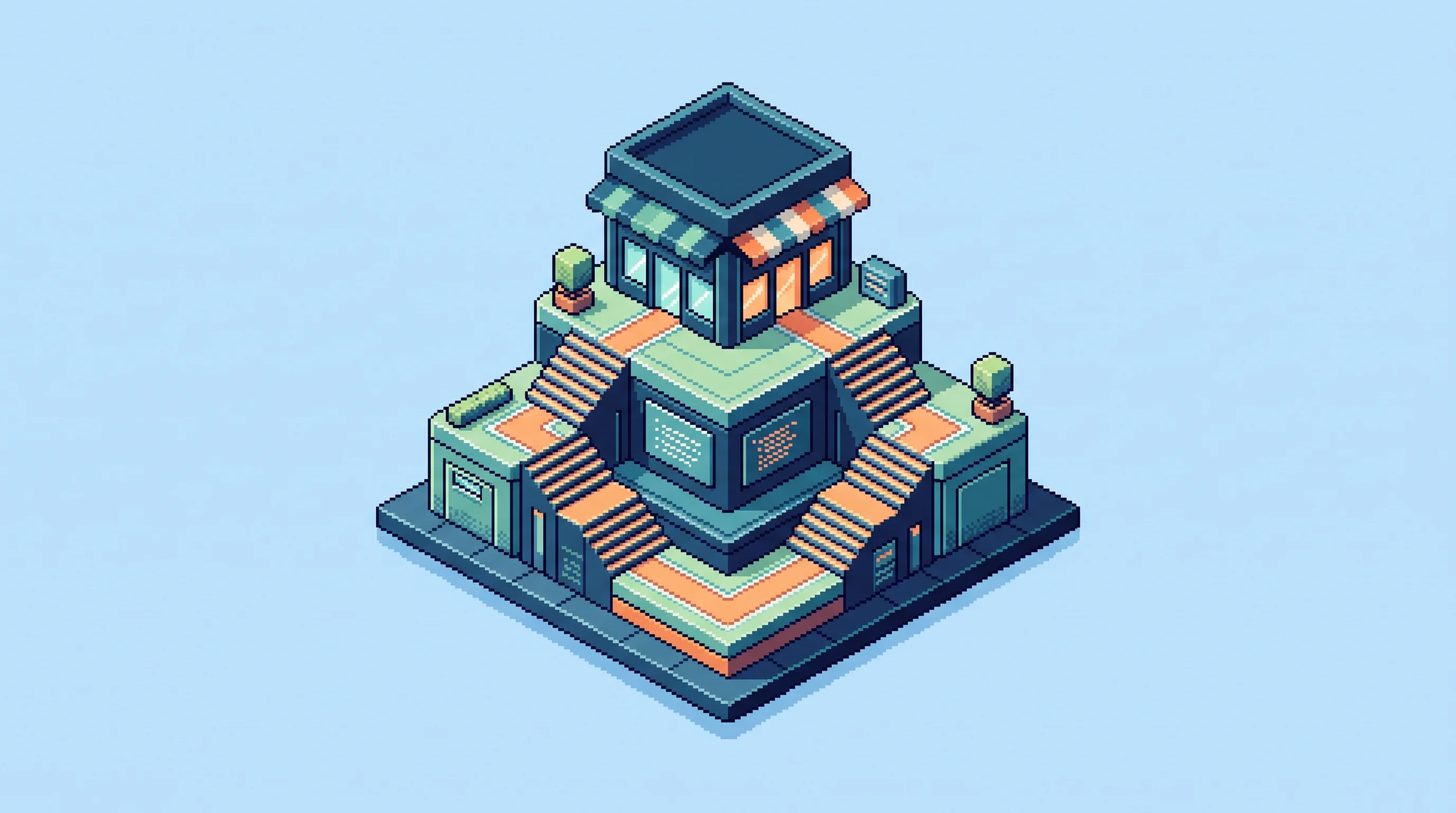 Digital illustration for article section "The Hard Part: Making It Work at Scale" in "YC-Backed Donkey Uses AI to Connect US Importers to Chinese Factories" - A clean, minimalist isometric pixel art representation of a newly launched digital platform preparin...