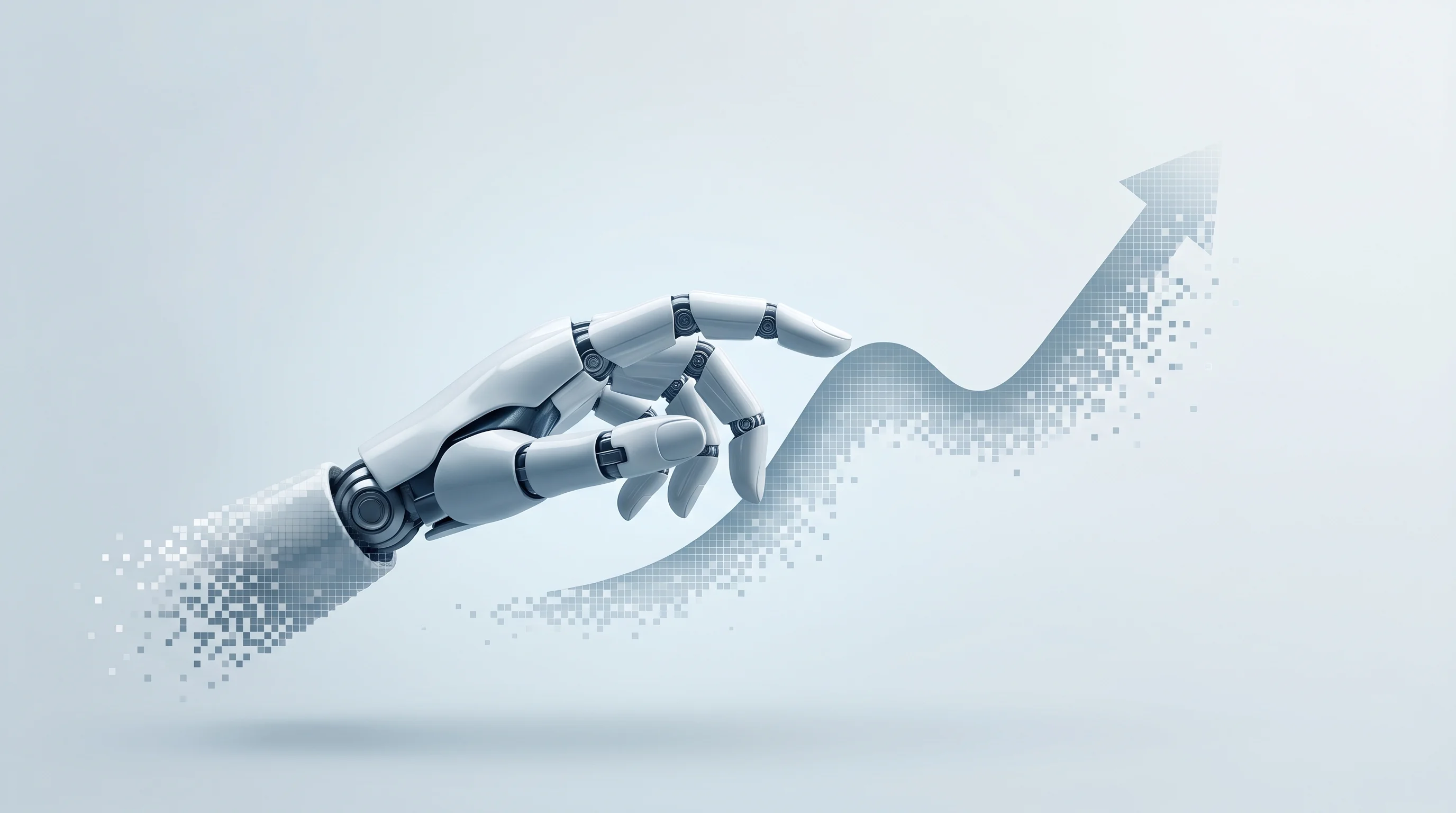 Digital illustration for article section "What Comes Next" in "Inside the Race to Build Physical AI's Data Infrastructure" - A clean, minimalist conceptual image representing the future of robotics deployment and corporate ex...