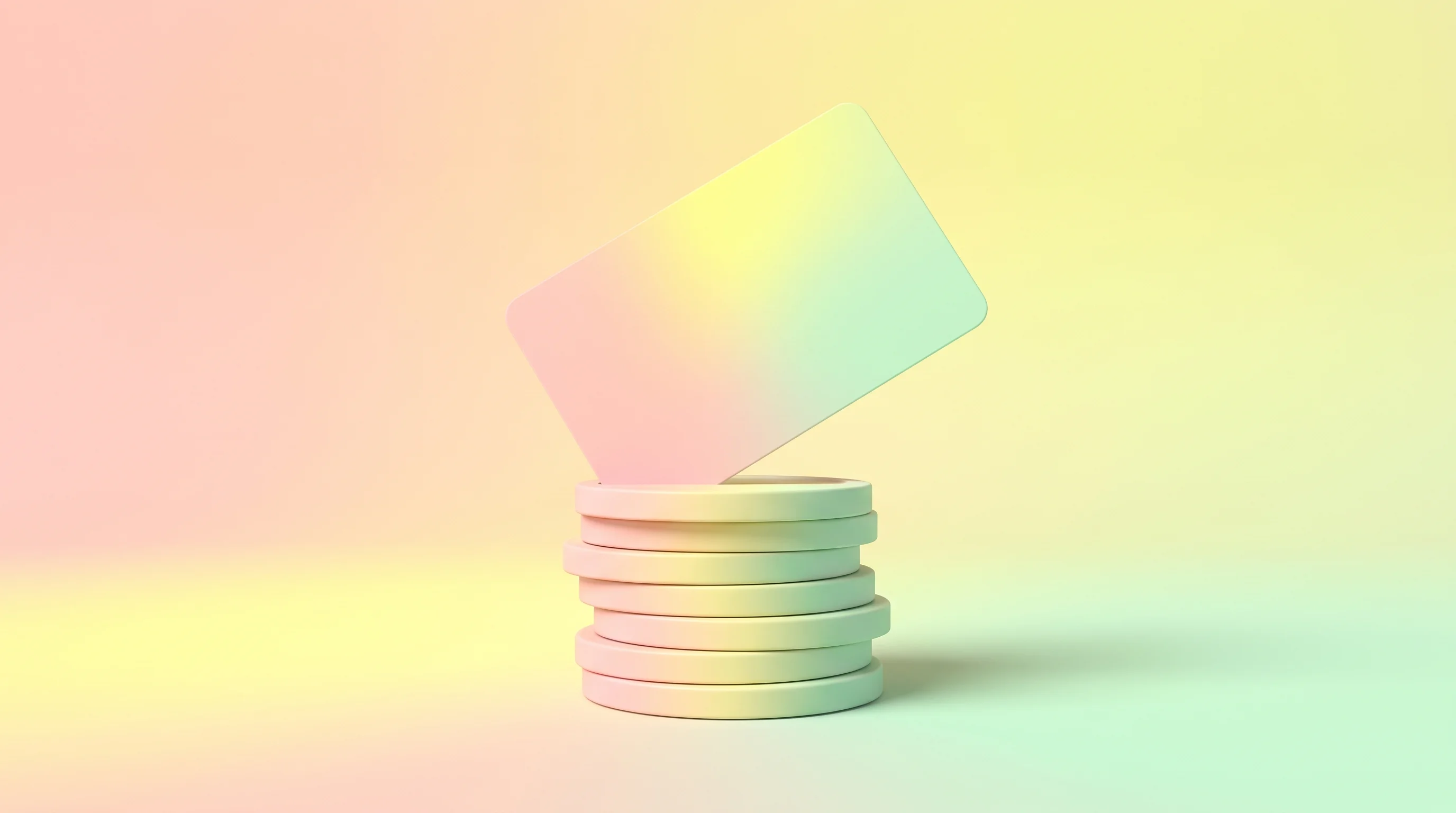 Digital illustration for article section "What Happens Next" in "Sibill Doubles to 5K SMBs After €12M Series A Led by Creandum" - A sleek, minimalist banking card elegantly rising from a neatly organized, growing stack of smooth, ...
