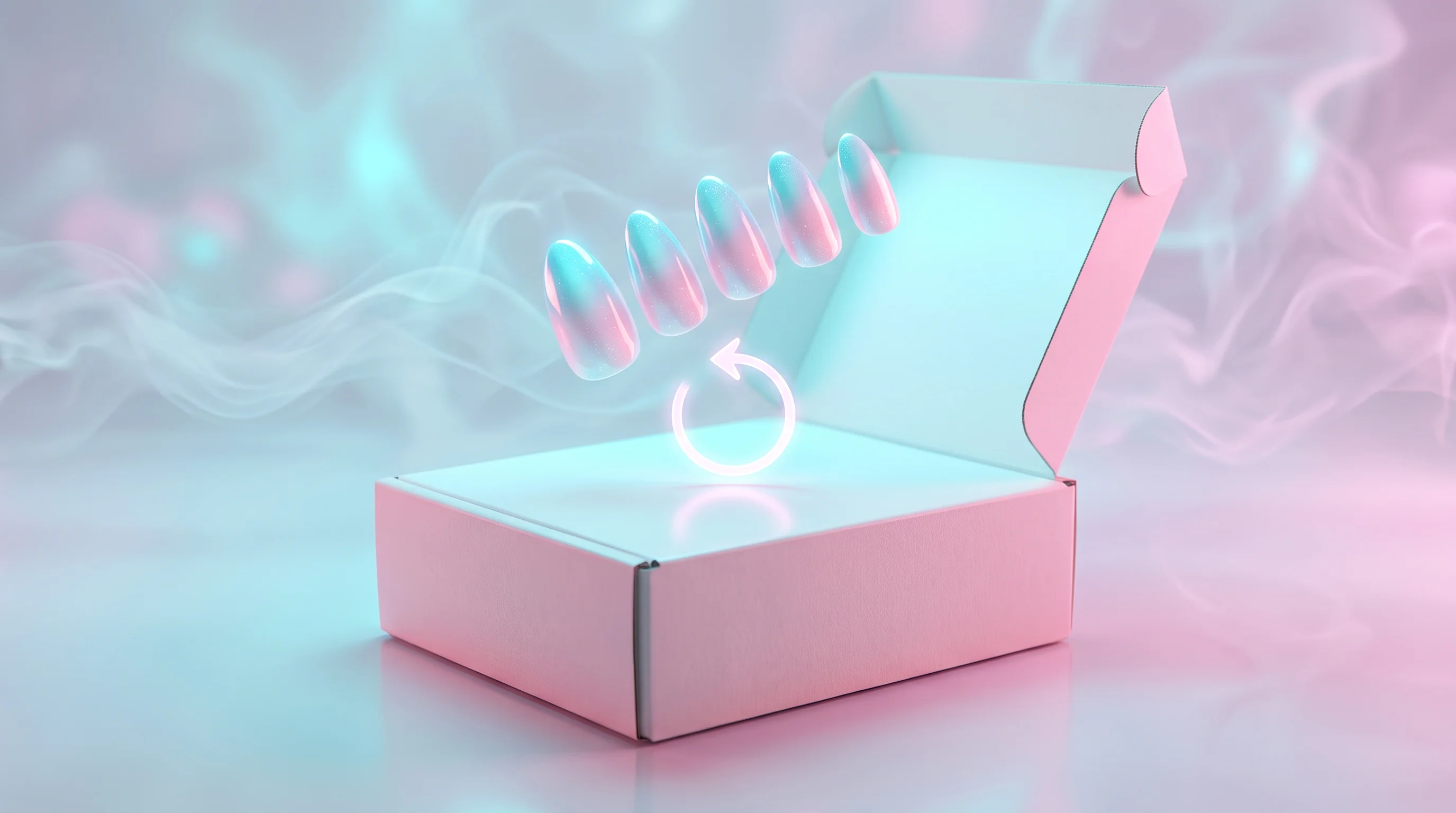 Digital illustration for article section "Early Adopters, Modest Proof Points" in "YC-Backed Pango Launches 'Agentic OS' to Automate E-commerce Returns" - A clean, minimalist conceptual image focusing on a sleek, glossy set of modern press-on nails hoveri...