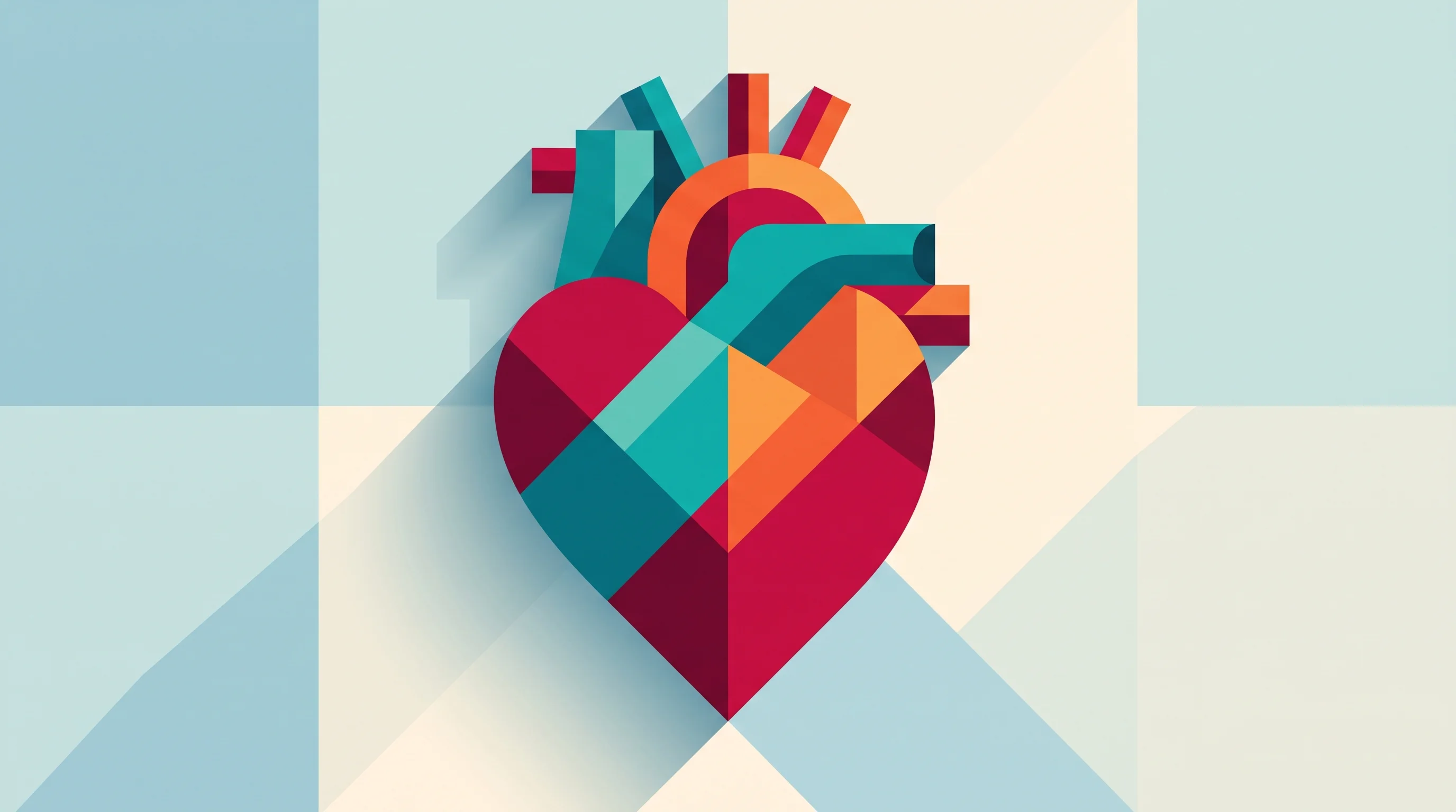 Digital illustration for article section "Beyond Hydration" in "WearOptimo Raises $5.3M Series A for Biosensor Health Patches" - A clean, minimalist composition featuring a central, abstracted geometric heart shape that subtly ex...