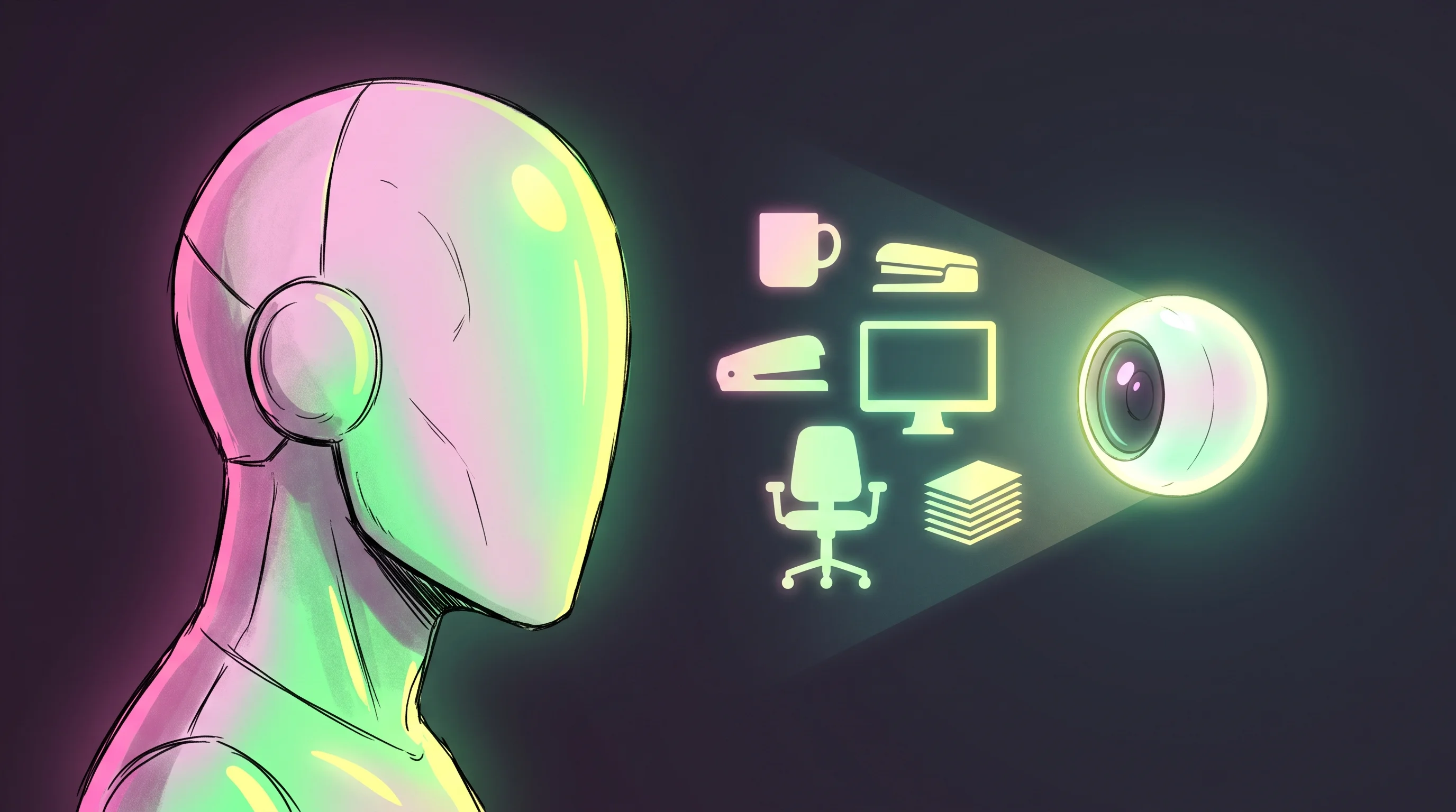 Digital illustration for article section "Who's Training the Robots of 2028?" in "The Data Gold Rush: How Praxis AI Plans to Feed the Humanoid Robot Boom" - A minimalist and conceptual illustration of a sleek, featureless humanoid robot head in profile gent...
