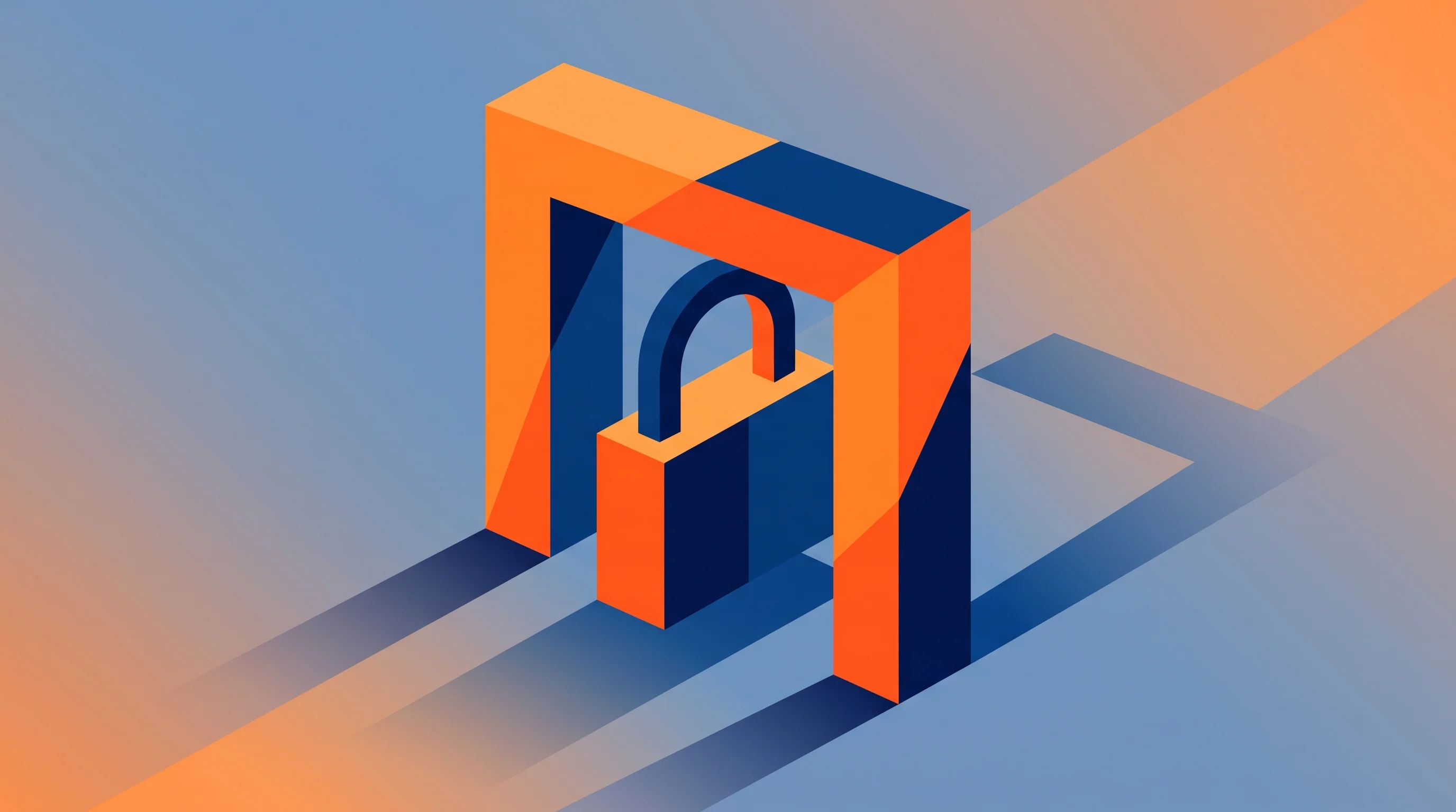 Digital illustration for article section "Authentication Without Exposure" in "YC's Rindler Turns Any Website Into an API for AI Agents" - An abstract, conceptual representation of secure authentication featuring a large, simplified geomet...