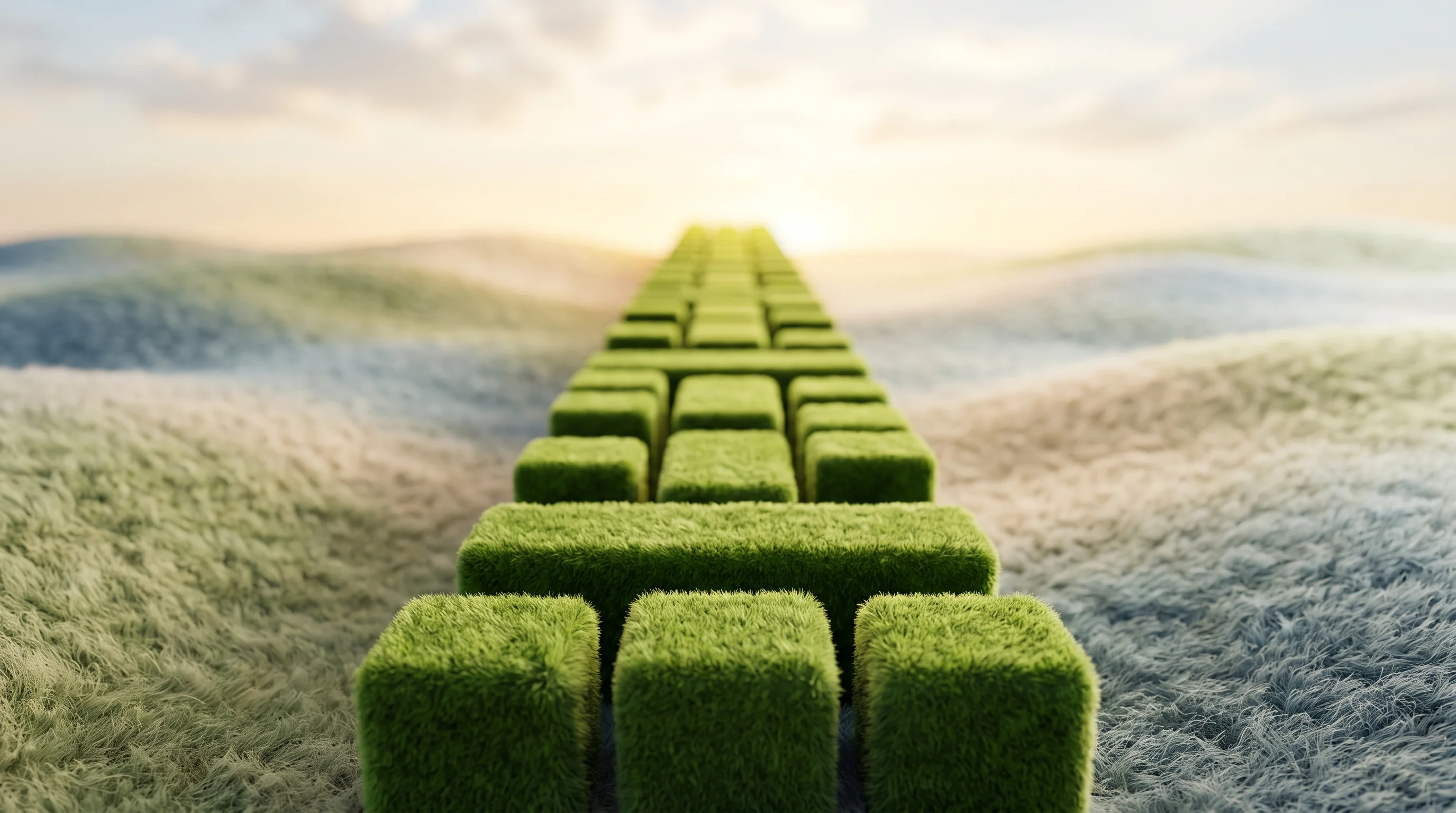 Digital illustration for article section "The Road Ahead" in "Induction Labs Rethinks AI Foundation Models Through Curiosity" - A conceptual miniature scene representing the road ahead for foundation models, featuring a clean, a...