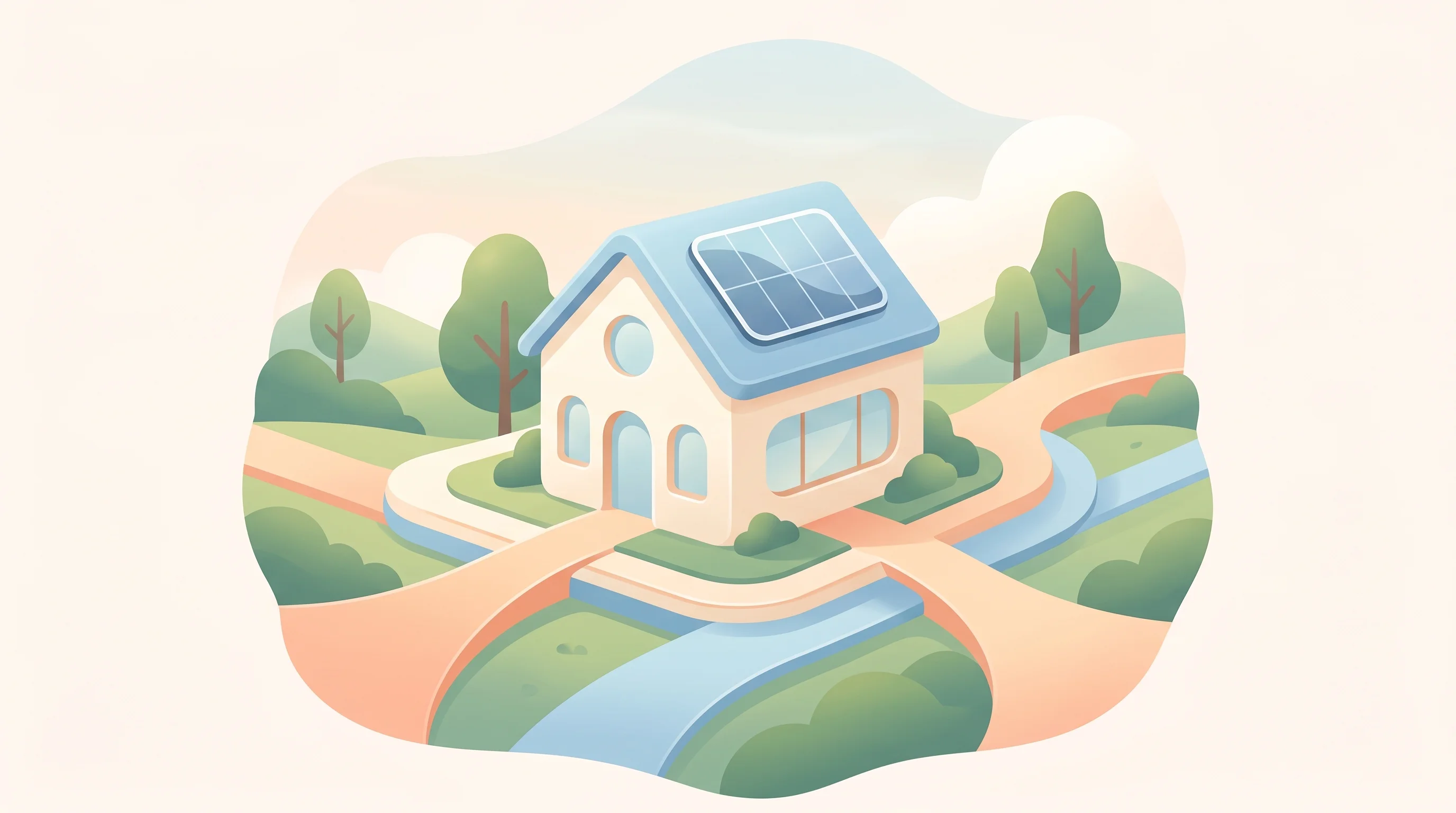 Digital illustration for article section "The Competitive Gauntlet" in "Furbnow Raises $3.3M Seed to Scale UK Home Energy Retrofit Platform" - A conceptual, minimalist illustration of a stylized, energy-efficient home sitting at the center of ...