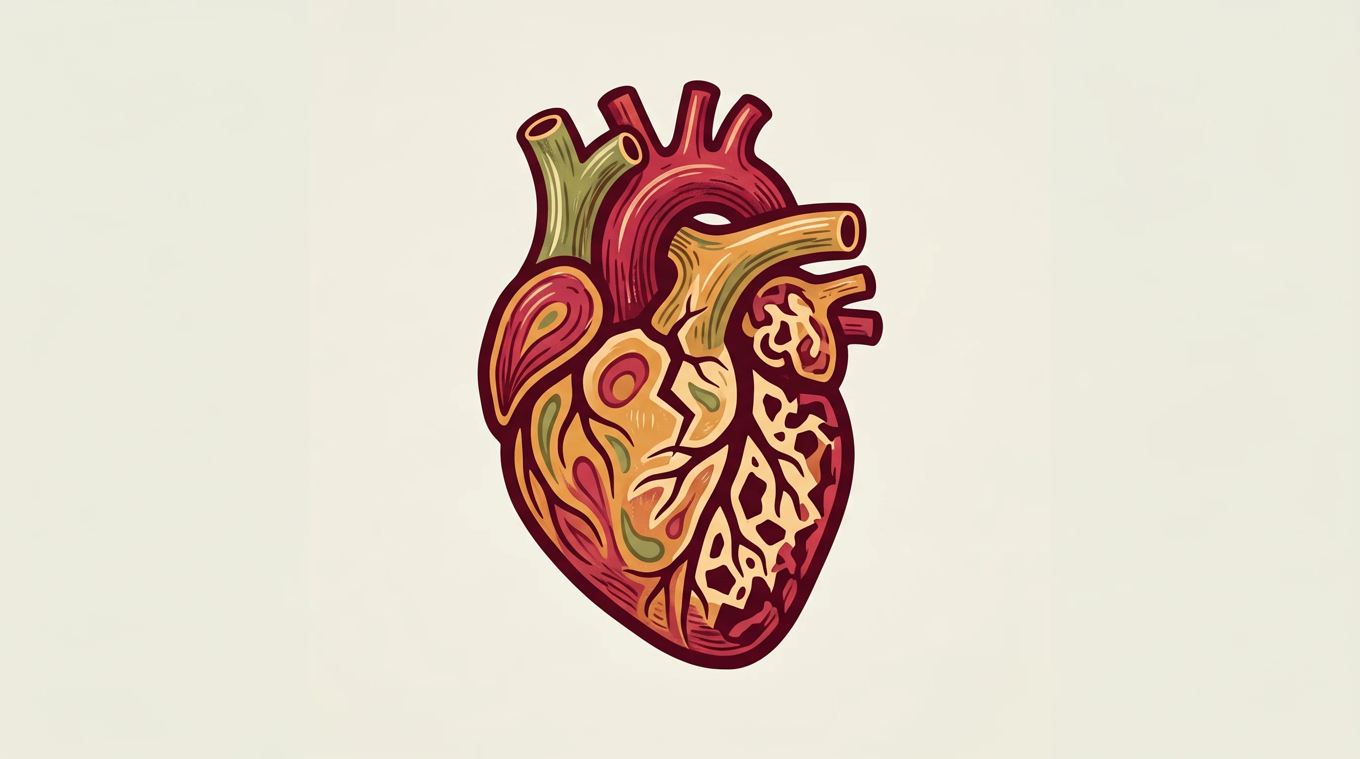 Digital illustration for article section "Betting on Broken Metabolism" in "Brano Therapeutics Raises $6.8M Seed for Heart Failure Therapies" - A minimalist and conceptual illustration focusing on a single, highly stylized anatomical heart repr...