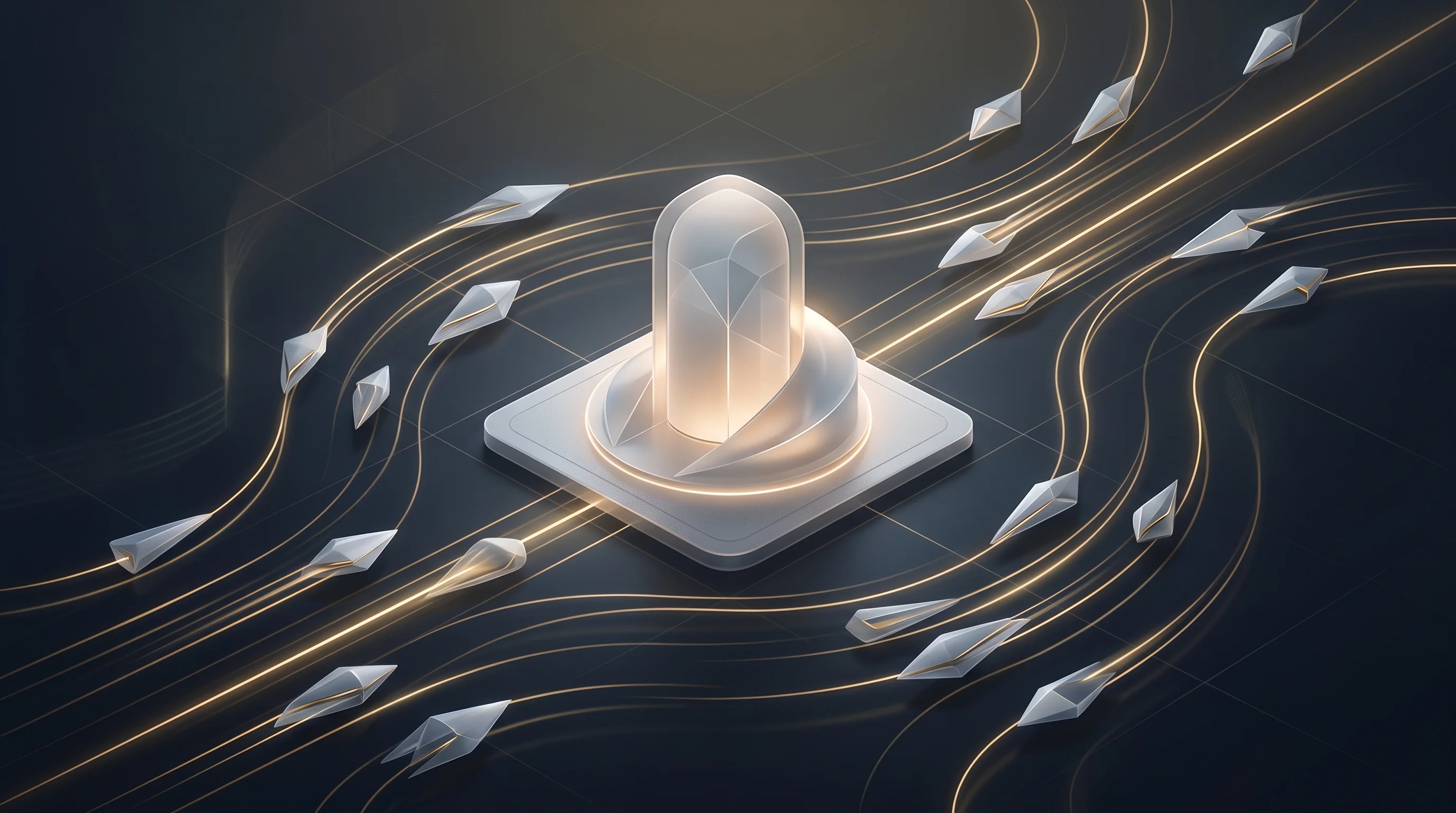 Digital illustration for article section "A Crowded, Fast-Moving Field" in "Definite's AI Agents Turn Weeks of Financial Reports Into Hours" - A conceptual and minimalist visual representation of a fast-moving, enormous marketplace for AI agen...