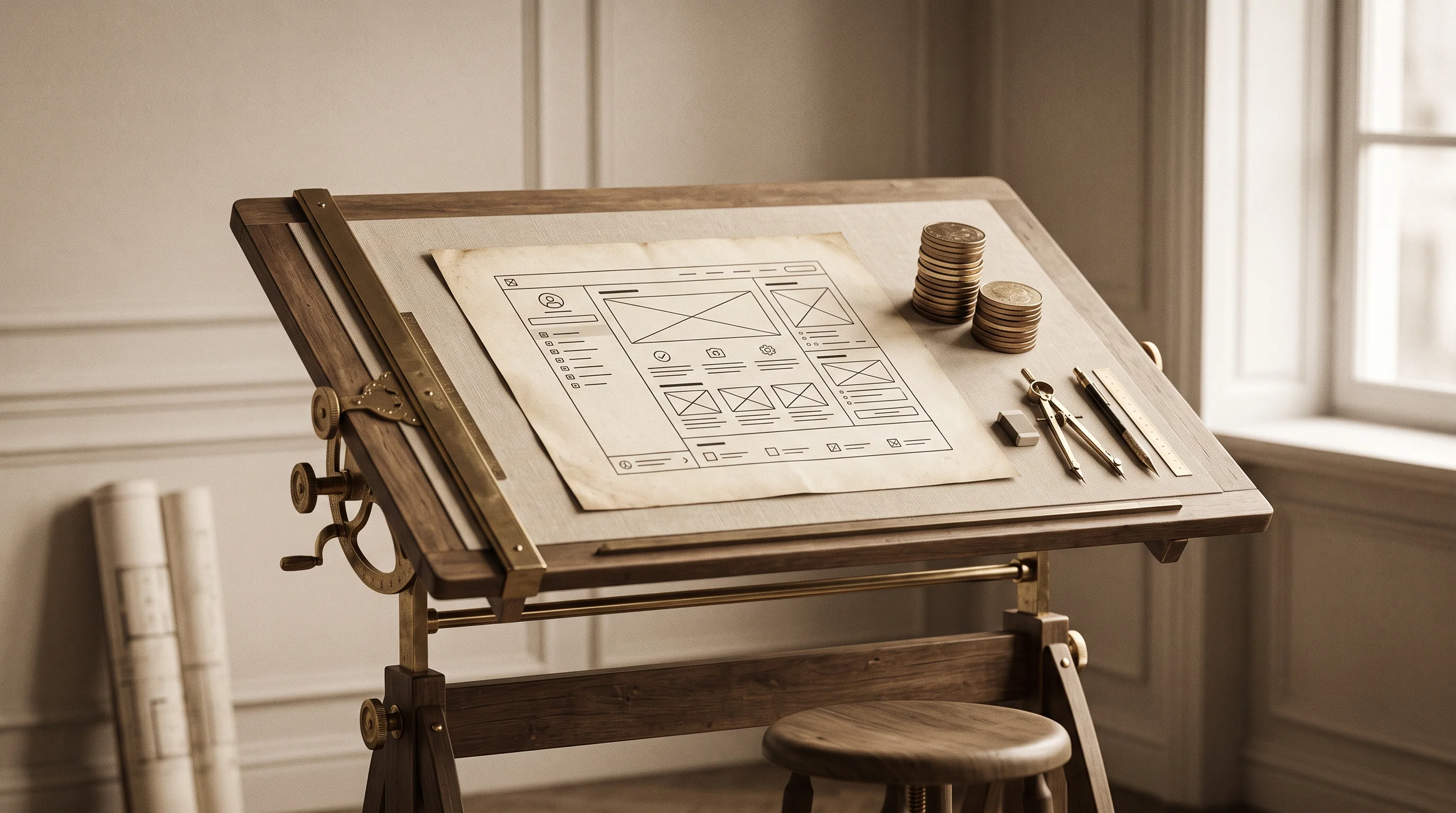 Digital illustration for article section "What the money buys" in "Paper Raises $34M Series A for AI-Native Design Platform" - A clean and minimalist conceptual composition representing a $34 million investment in product devel...