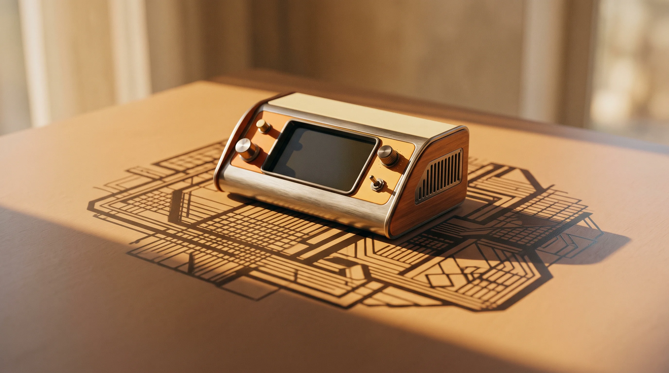 Digital illustration for article section "The Hidden Complexity" in "YC-Backed Understudy Labs Tackles AI Cost Crisis with Migration Toolkit" - A single, minimalist retro-sci-fi computing module resting on a smooth, uncluttered surface, concept...