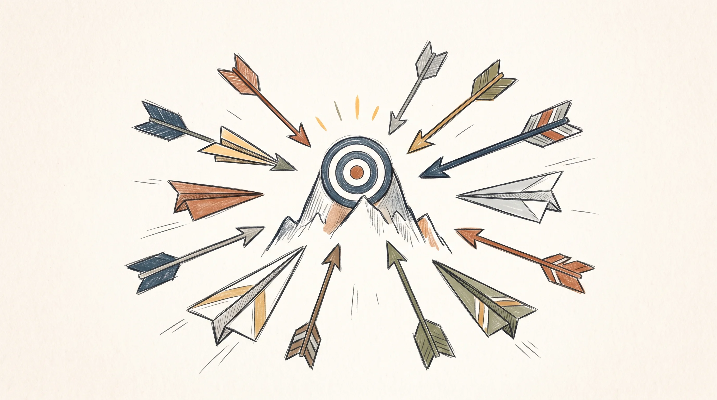 Digital illustration for article section "Crowded Territory, High Stakes" in "YC's Nex Bets AI Agents Can Automate GTM Across 1,000+ Tools" - A conceptual and minimalist illustration representing a highly competitive business landscape, featu...