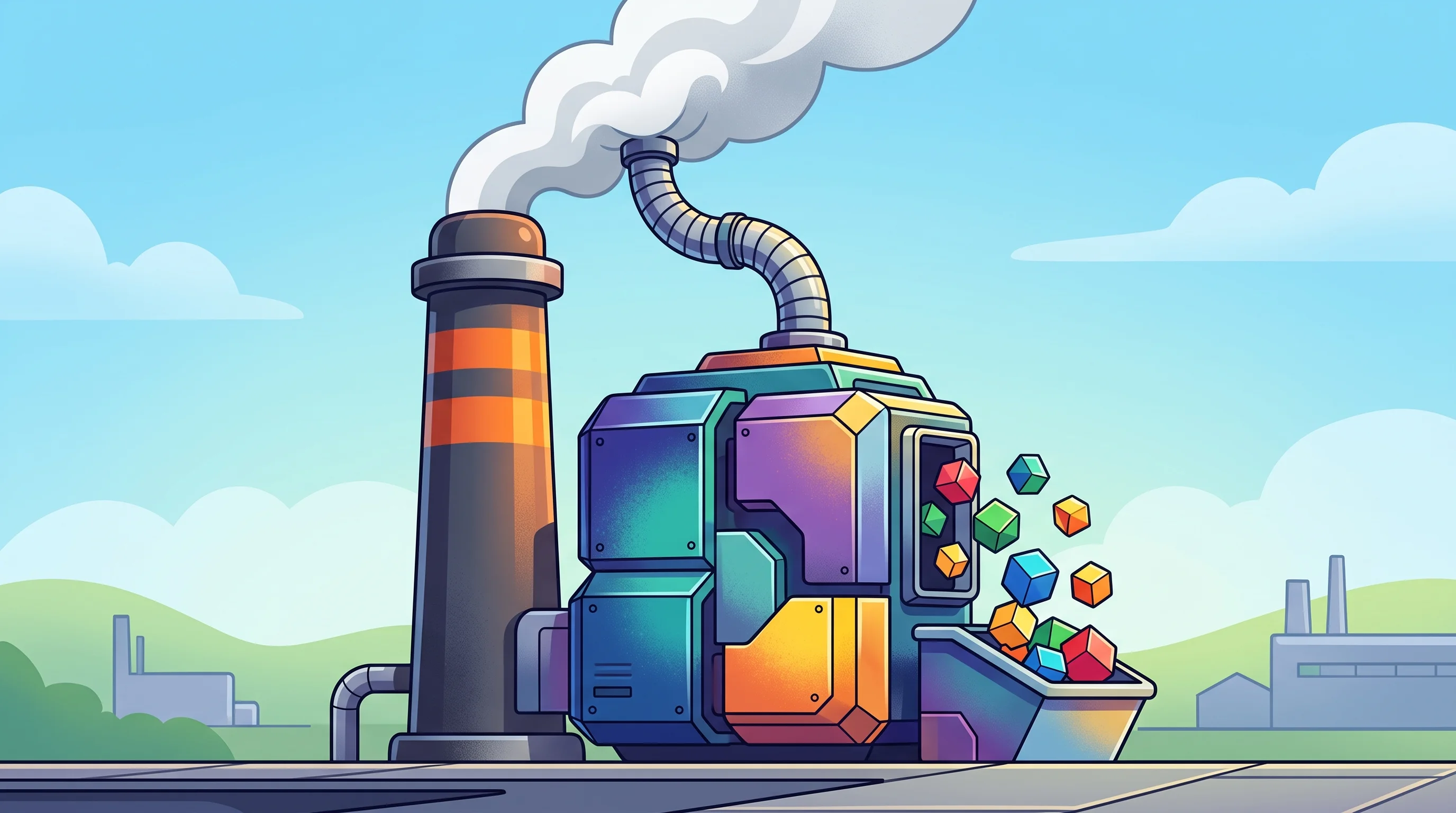 Digital illustration for article section "Proof Points and Cautionary Tales" in "How YC-Backed Rise Reforming Turns Waste Gas Into Critical Chemicals" - A conceptual, modern illustration of a sleek, modular chemical reactor positioned directly beside a ...