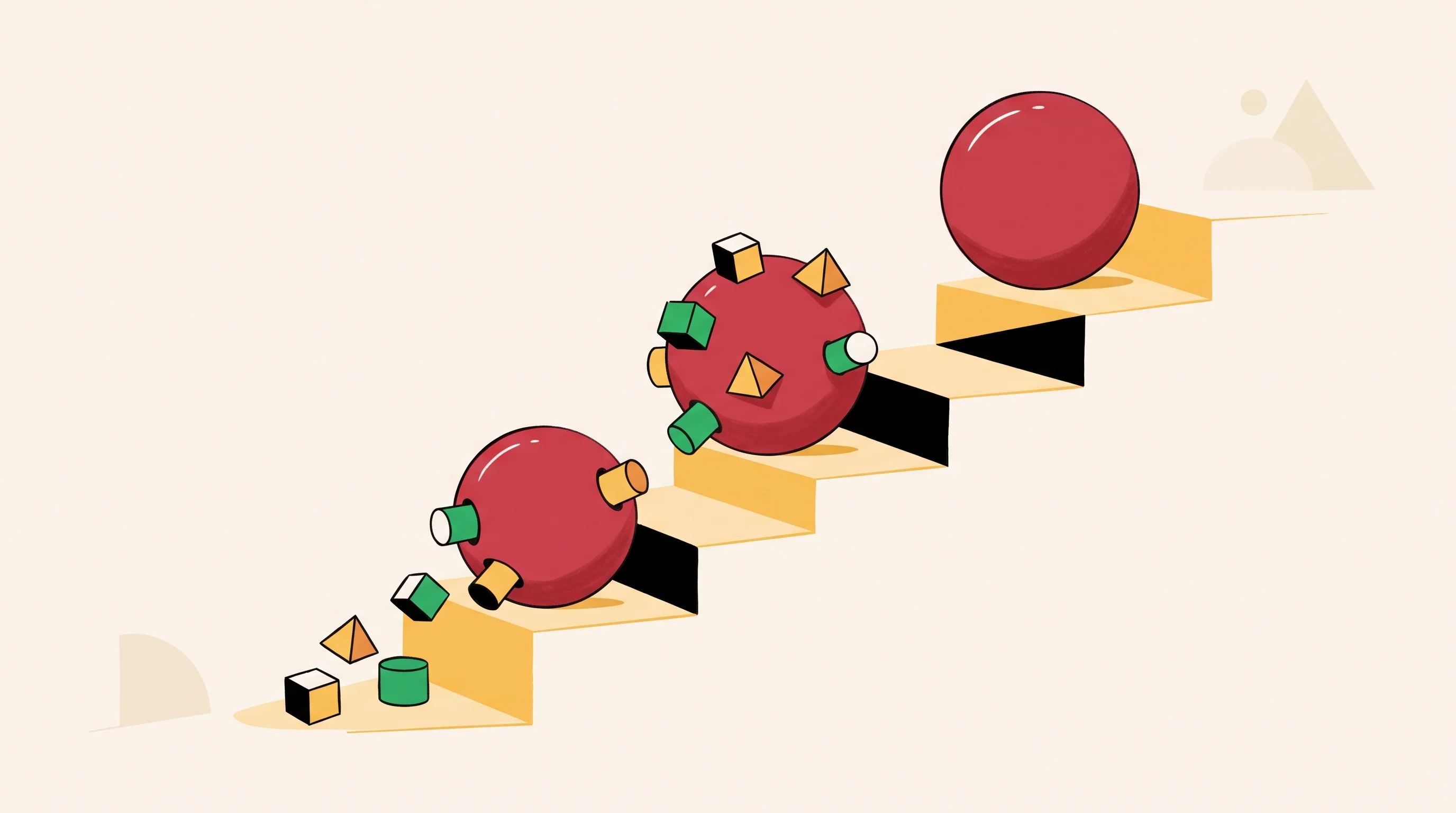 Digital illustration for article section "The New Cohort" in "How Continual Learning Could Solve AI's Cost Crisis" - A conceptual, warm minimalist illustration representing continual learning and the refinement of sma...
