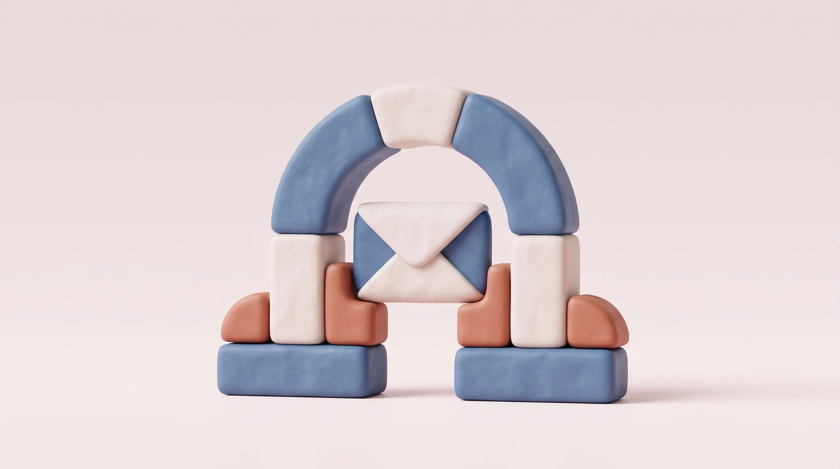 Digital illustration for article section "Familiar Faces, New Architecture" in "StrongestLayer Raises $4.1M to Fight AI-Powered Email Attacks" - A conceptual, minimalist 3D illustration representing a "new architecture" for email and behavioral ...