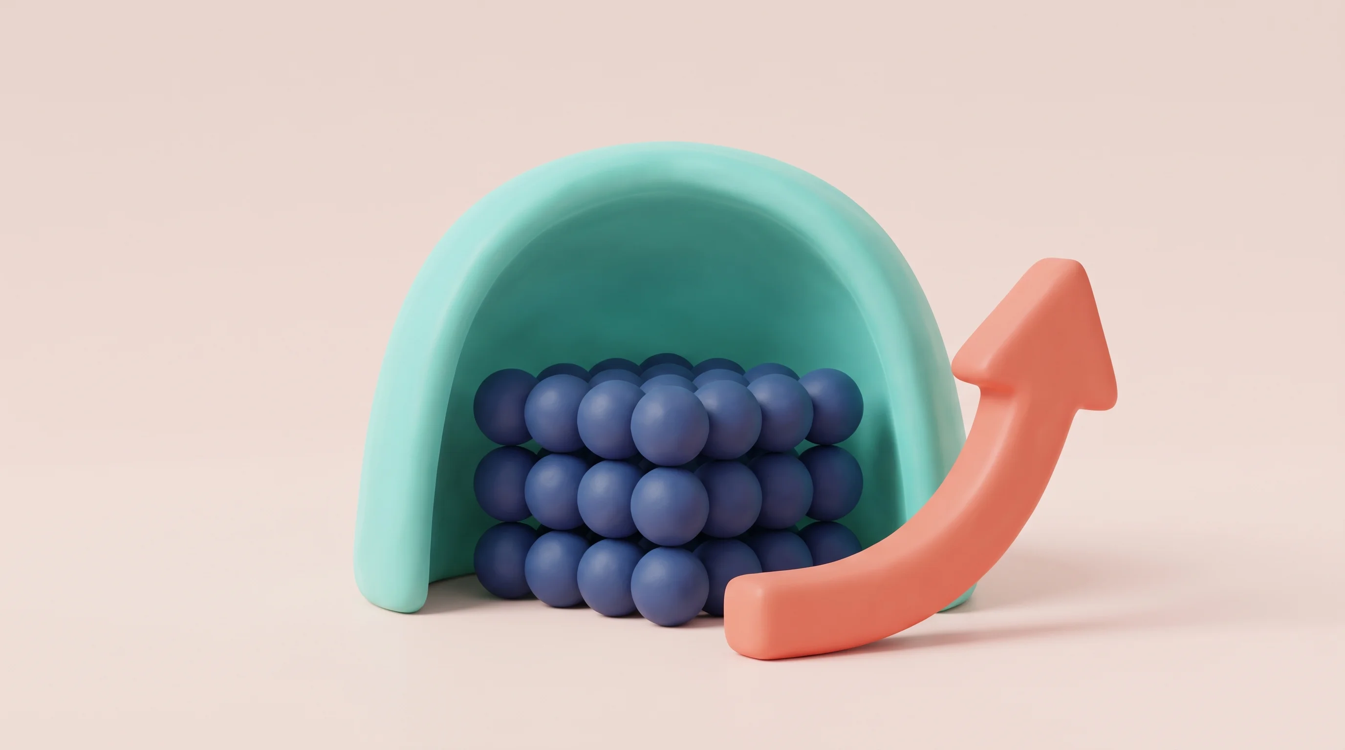 Digital illustration for article section "Growing, But How Fast?" in "StrongestLayer Raises $4.1M to Fight AI-Powered Email Attacks" - A minimalist 3D clay style illustration representing early-stage business growth and robust protecti...