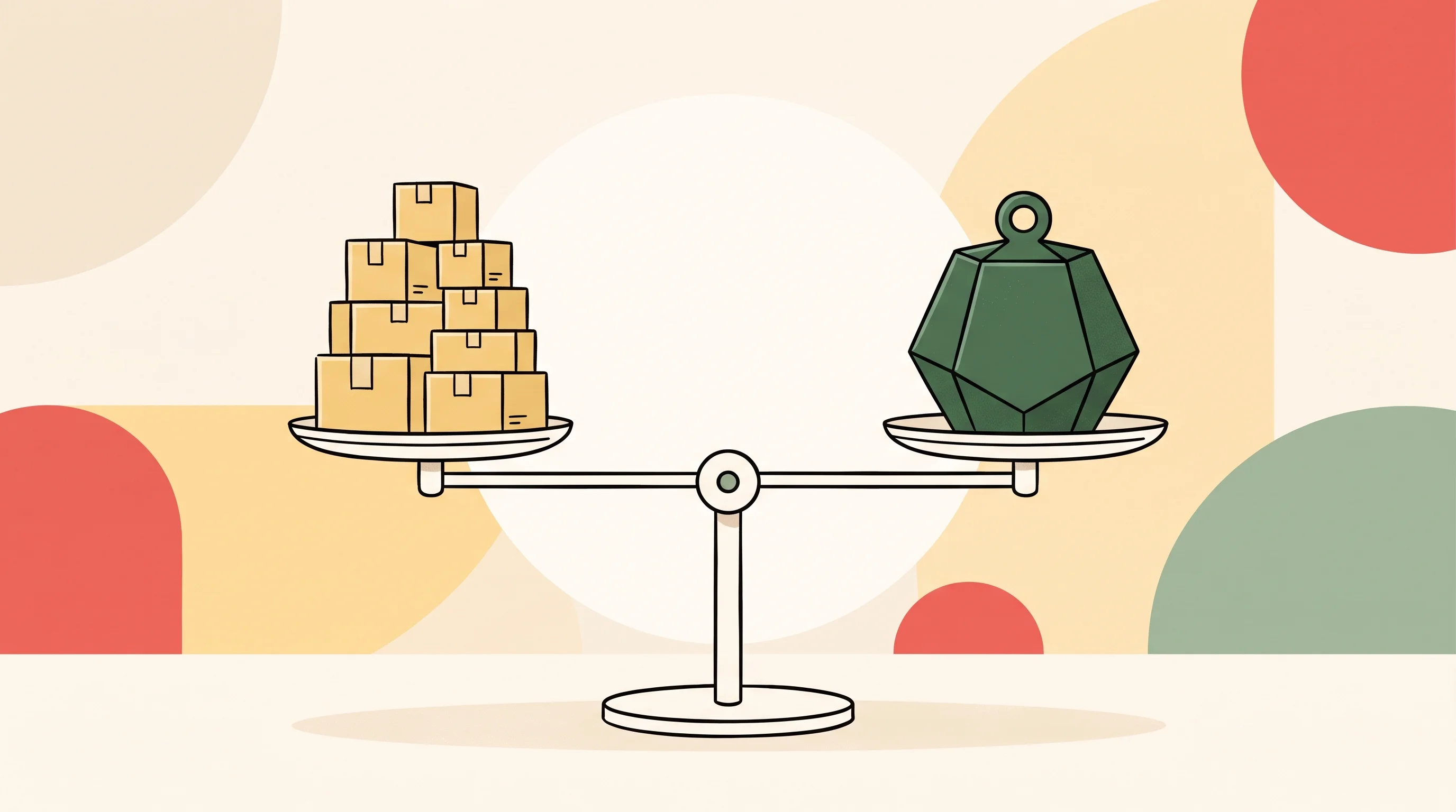 Digital illustration for article section "The Staffing Math and What Comes Next" in "Arzana Raises $4.3M Seed to Automate Manufacturing Operations with AI" - A minimalist illustration of a stylized, modern balancing scale representing the math of staffing an...