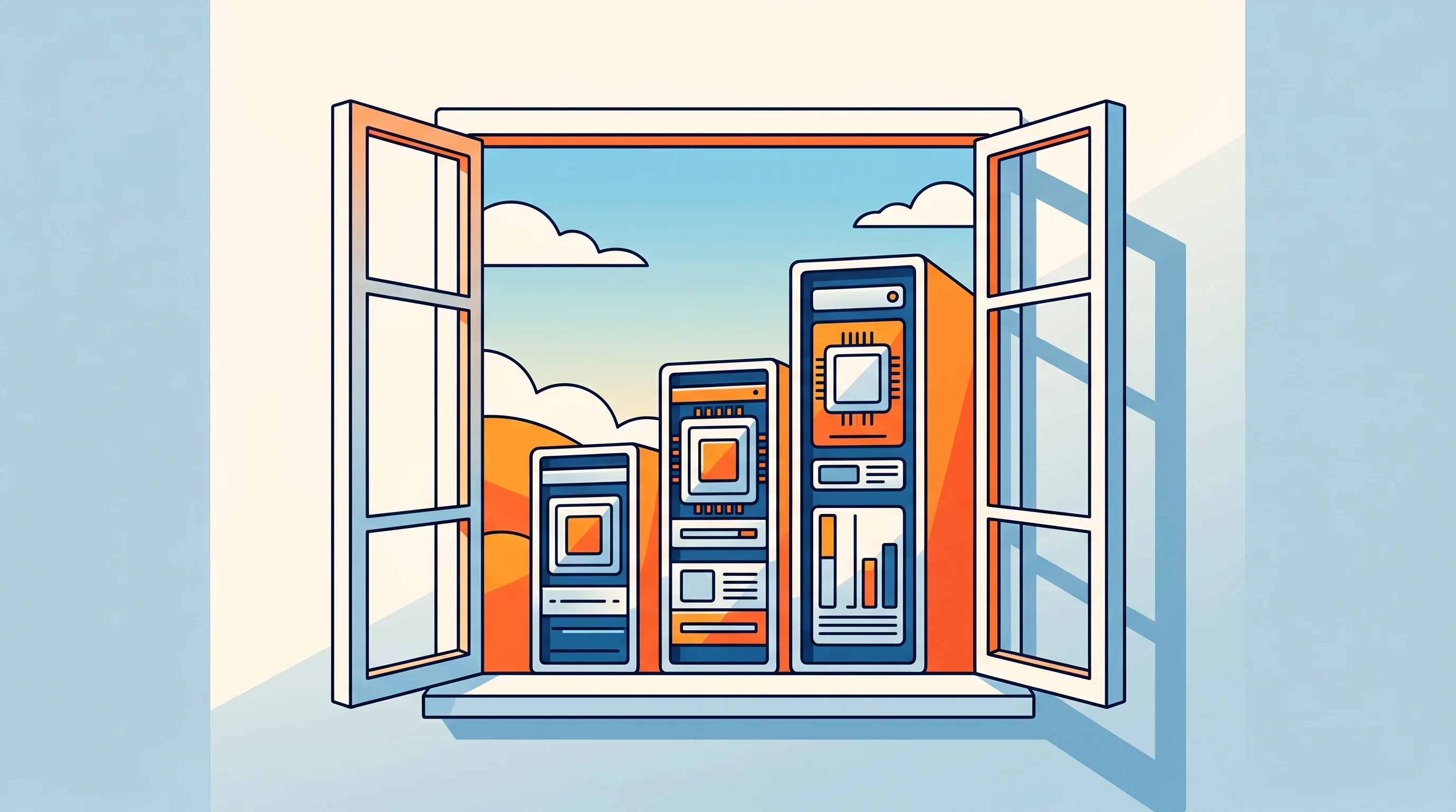 Digital illustration for article section "The Window of Opportunity" in "Baud Labs Unveils AI Chip That Eliminates Multiplications for Model Training" - A conceptual and minimalist illustration representing a "window of opportunity" in the AI hardware i...