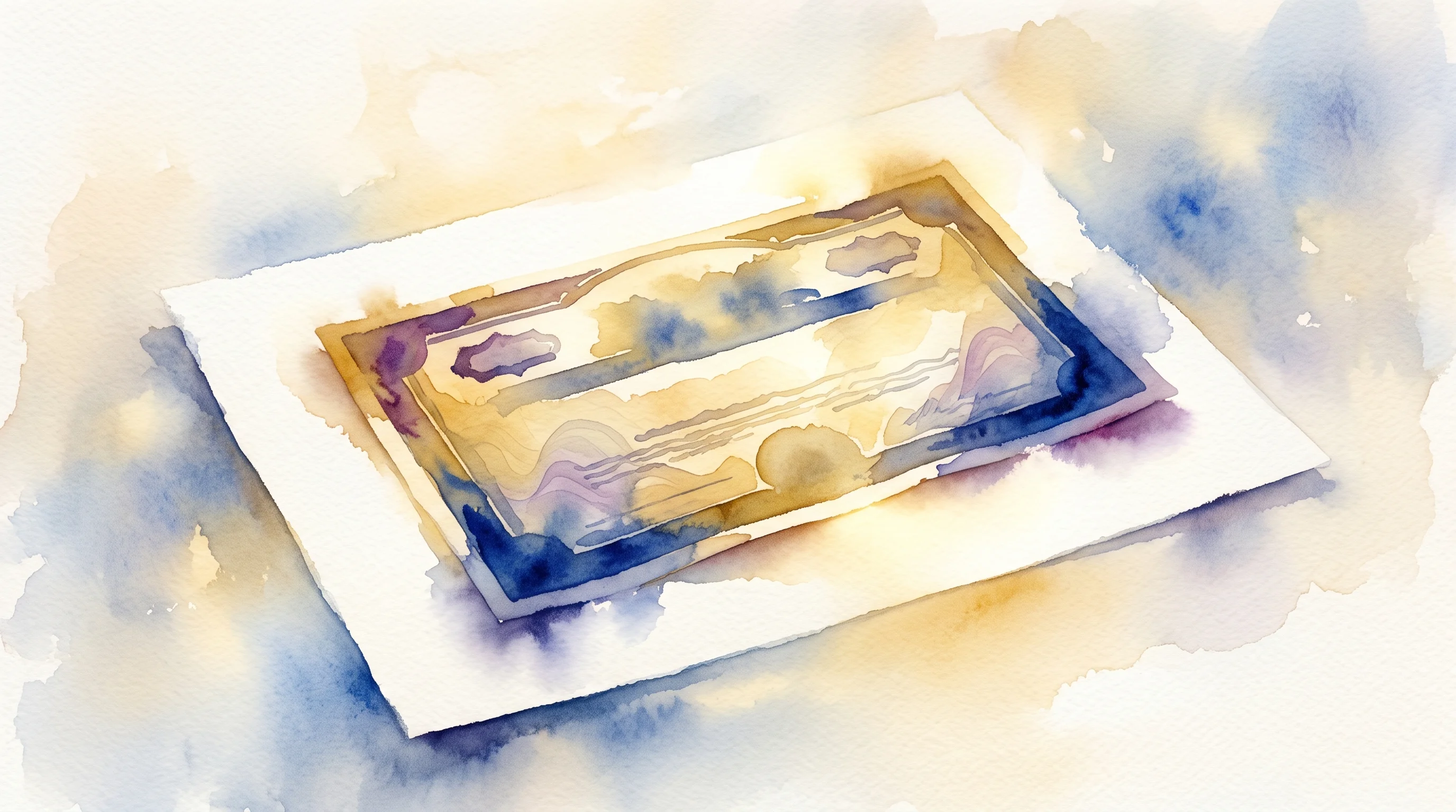 Digital illustration for article section "Coursera's Big Check" in "Andrew Ng's LearnVector Raises $100M From Coursera for AI Tutors" - A conceptual, modern still life featuring a delicately stylized, oversized financial check resting o...