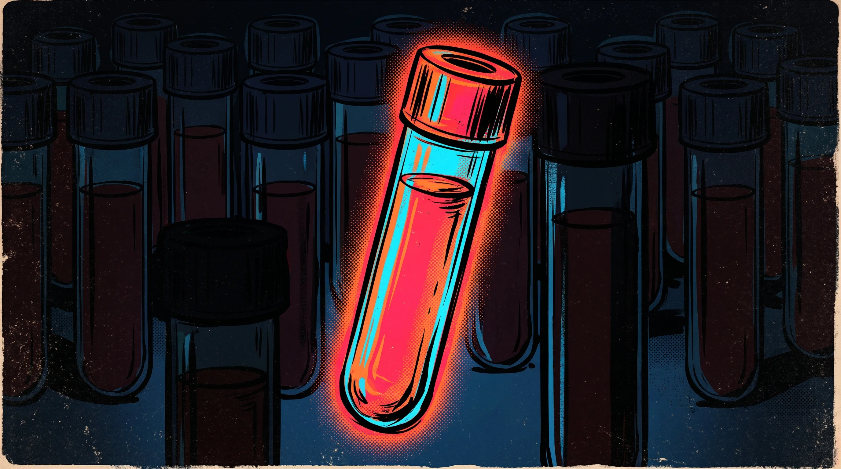 Digital illustration for article section "What's Next" in "Oxford's Vivid Dx Raises Seed to Fight Sepsis with 30-Min Test" - A clean, minimal, and conceptual illustration of a single, brightly illuminated medical diagnostic t...