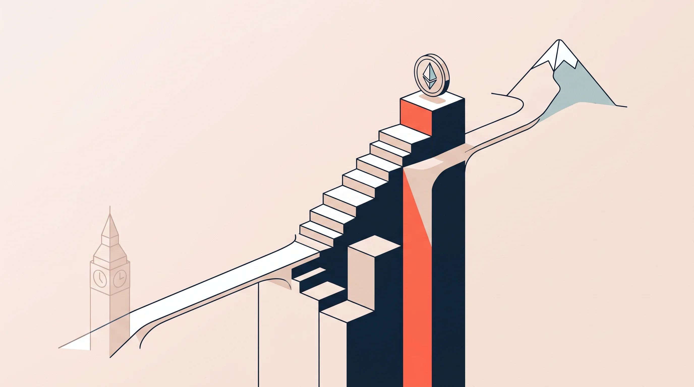Digital illustration for article section "A Decade-Long Build" in "Rankmi Raises $11M Series A Extension for AI-Powered HR Platform" - A minimalist, conceptual illustration representing a decade-long business build and international sc...