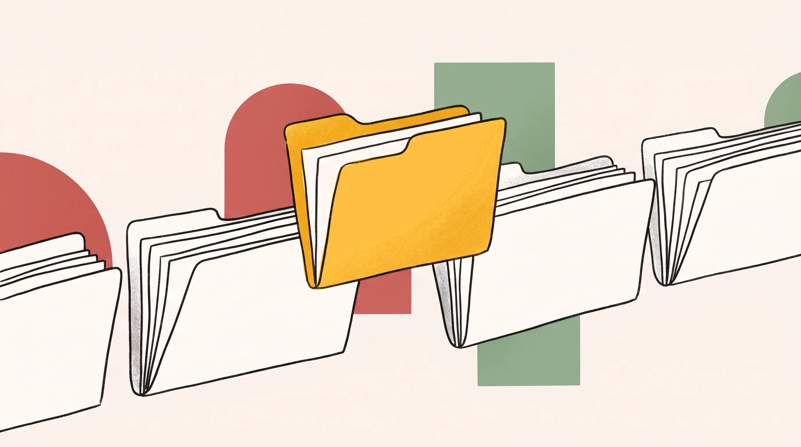 Digital illustration for article section "Content Section 4" in "Healia Health Raises $14M Series A to Cut Employer Healthcare Costs" - A clean, minimalist illustration depicting a single, distinctly designed administrative folder stand...